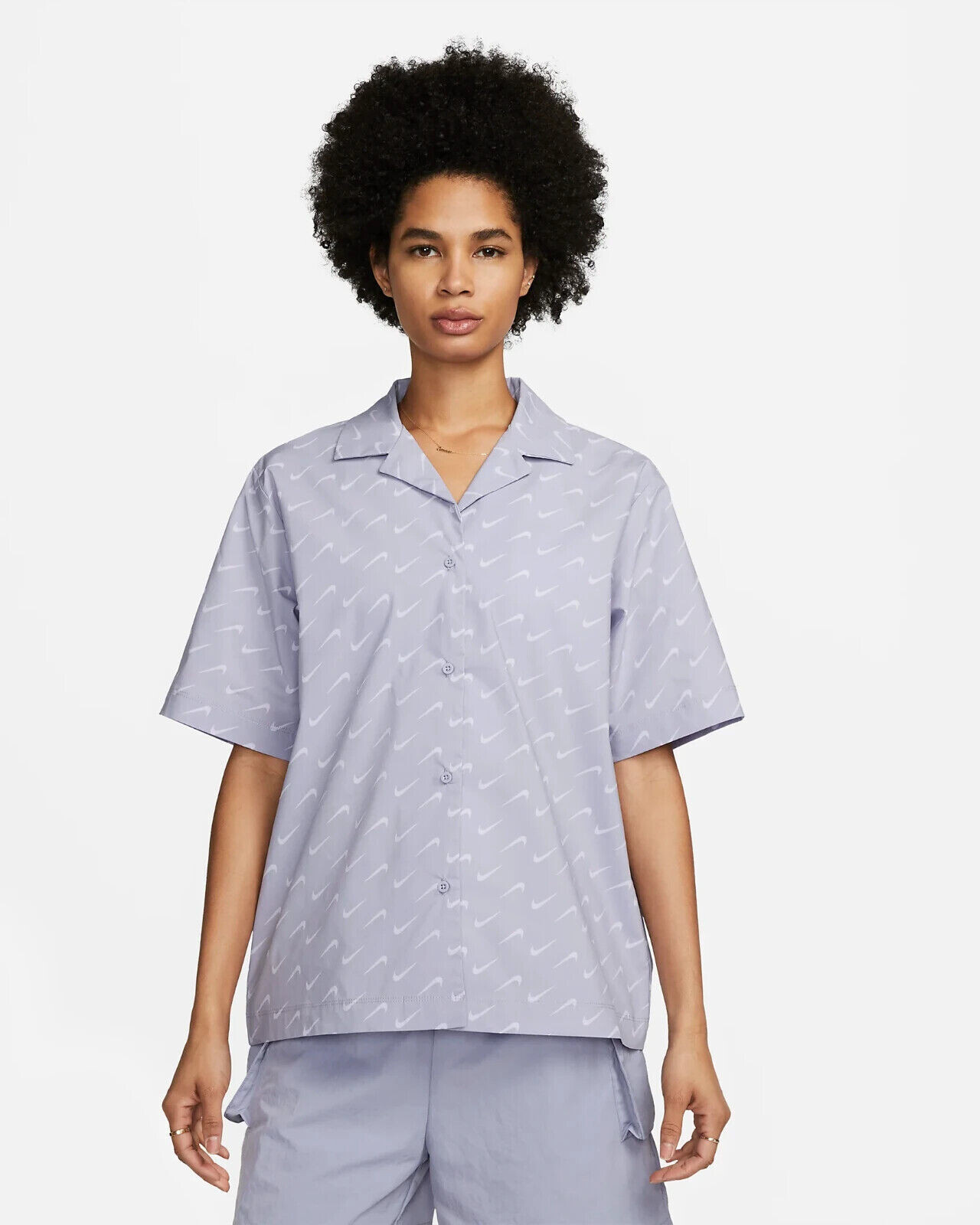 Nike Sportswear Womens Size M Woven Short Sleeve Shirt Top DV7930 519