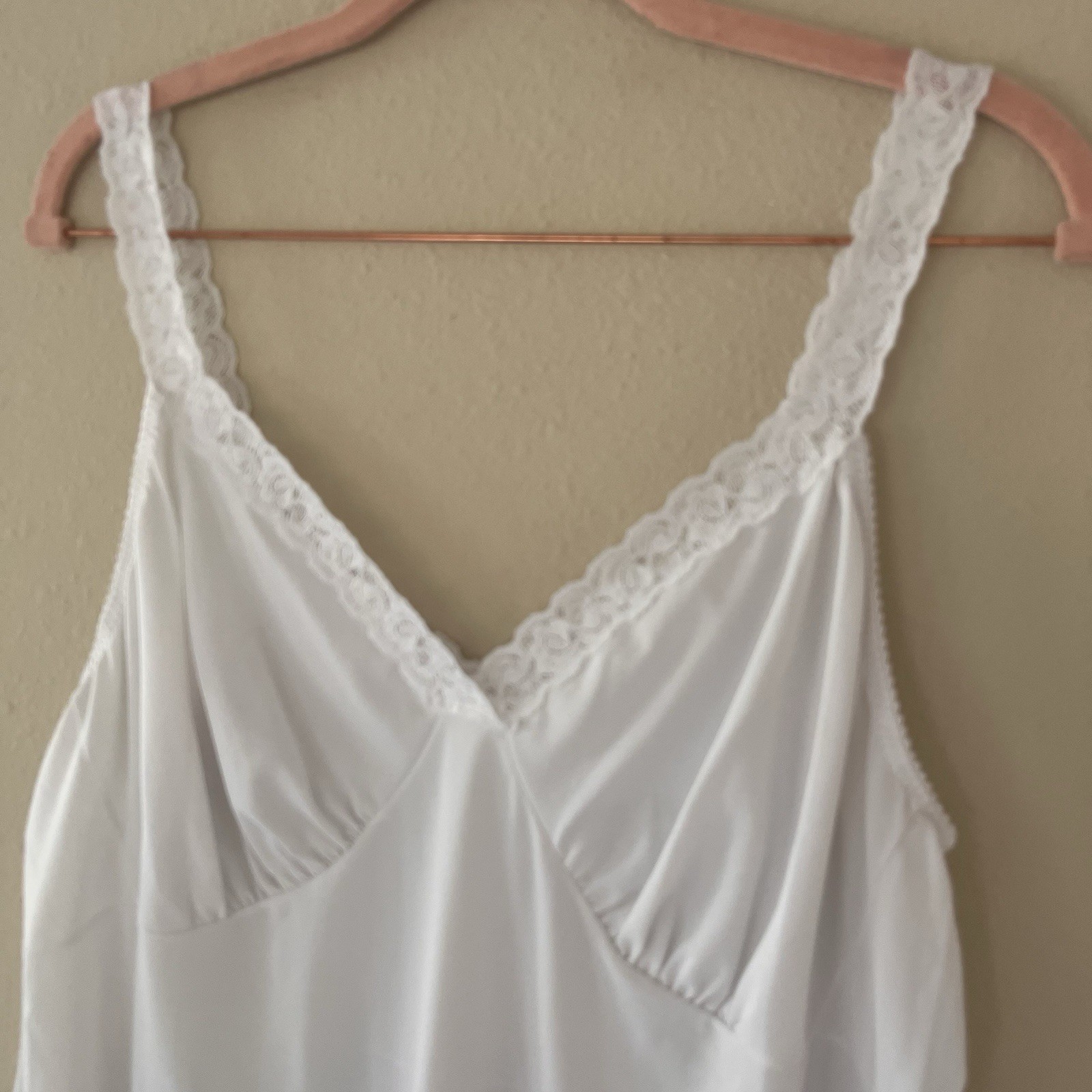 Shadow Line Vintage Babydoll Slip Top Large White Lace Trim Soft Girl Coquette