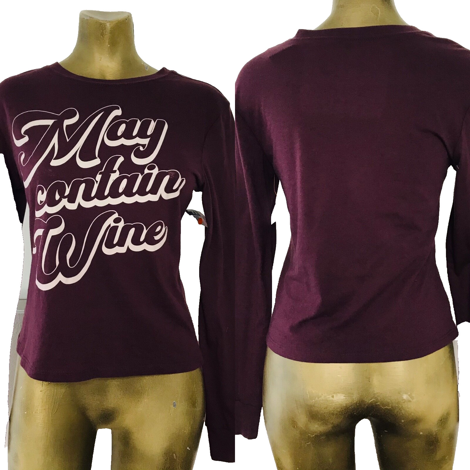 NWT Zoe + Liv MAY CONTAIN WINE Long Sleeve TEE Small