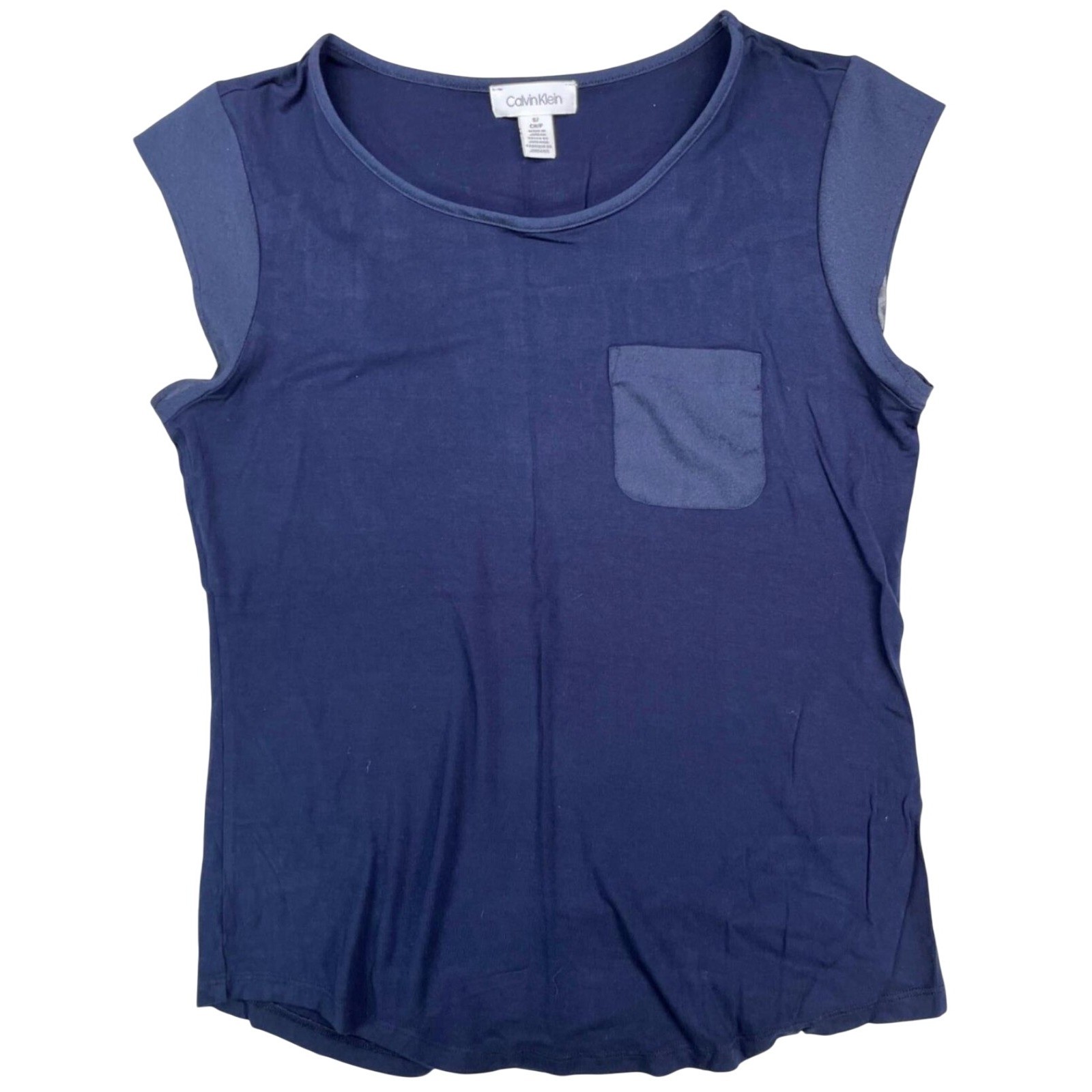 Calvin Klein Women’s Essential One Pocket Tee Cap Sleeve Navy Blue Size S