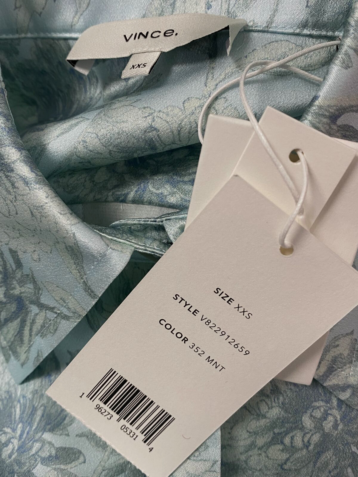 $395 Vince Women’s Blue Silk Long Sleeve Button-up Blouse Shirt Top Size XXS
