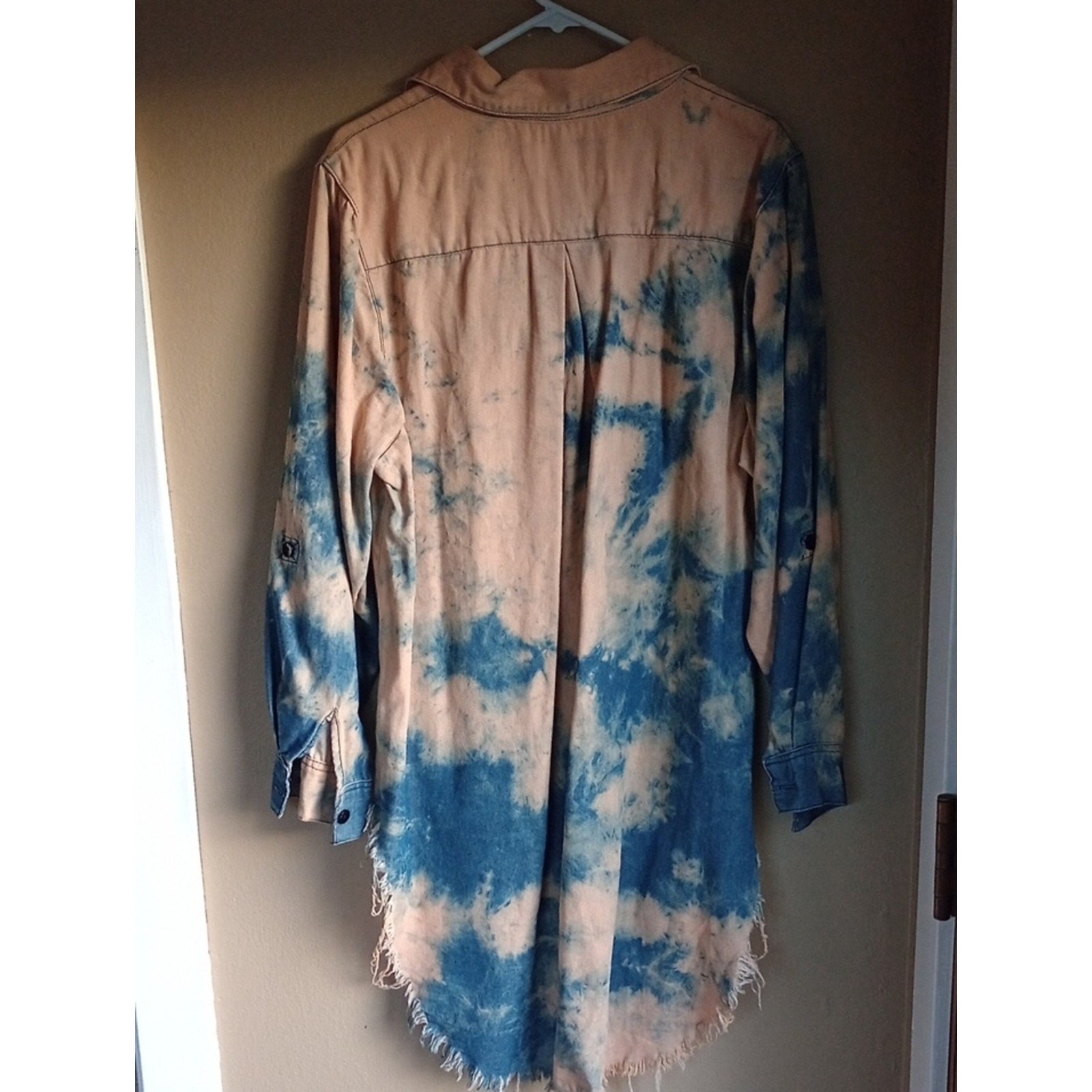 Thrill Denim Bleach Wash Tye Dye Button Front Tunic Dress Shirt Size 2X Cotton