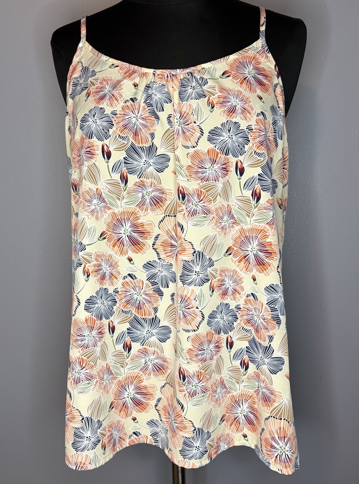 Staccato Orange Floral Camisole Spaghetti Strap Tank Top Cutout T-back Small