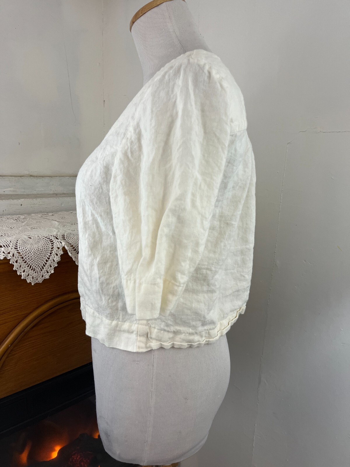 Eve Gravel Linen Boxy Button Up Crop White Top ~ XS