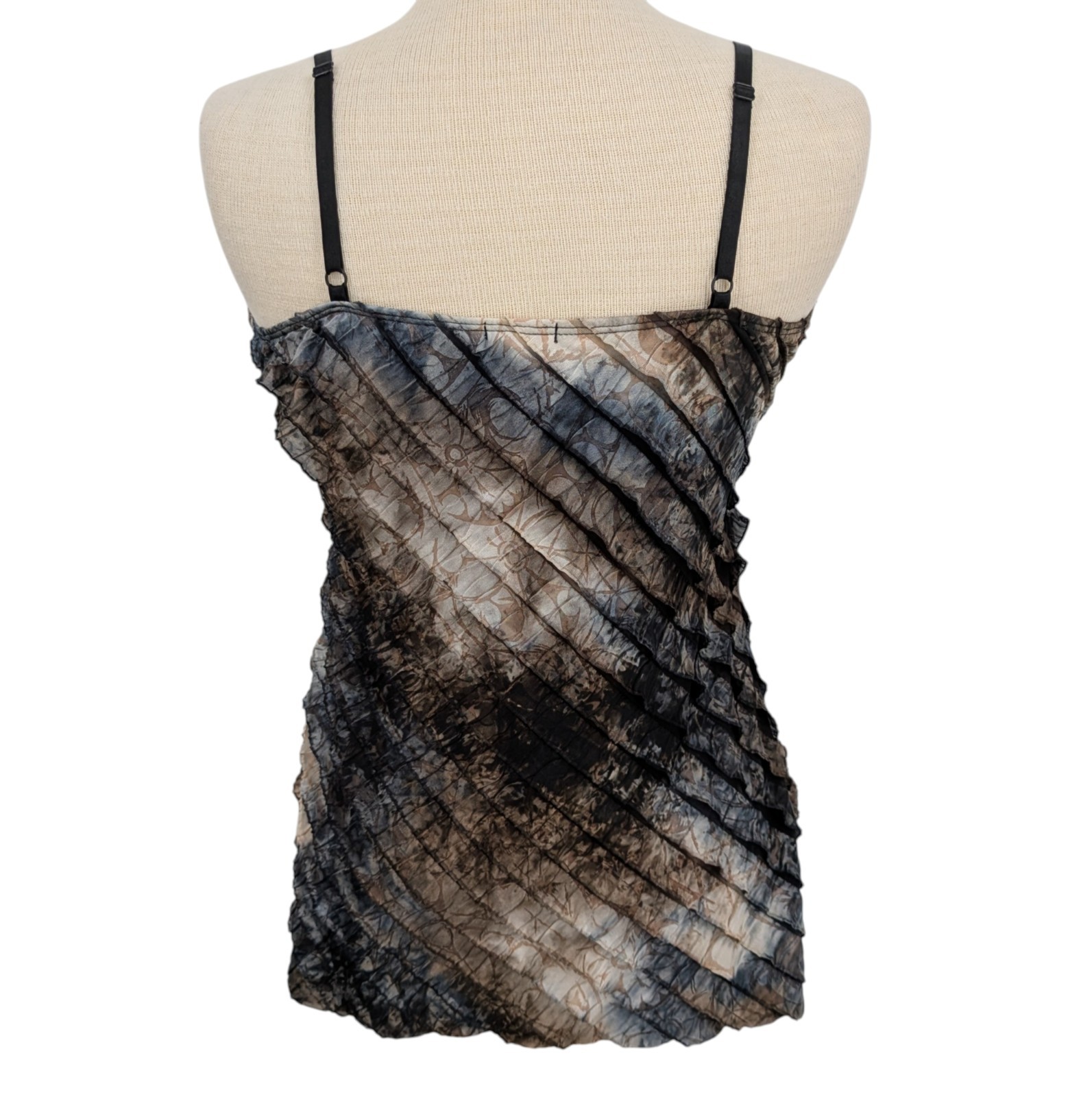 90s Earthy Asymmetric Chevron Ruffle Tank Top M Grunge Alt Twilight Whimsigoth