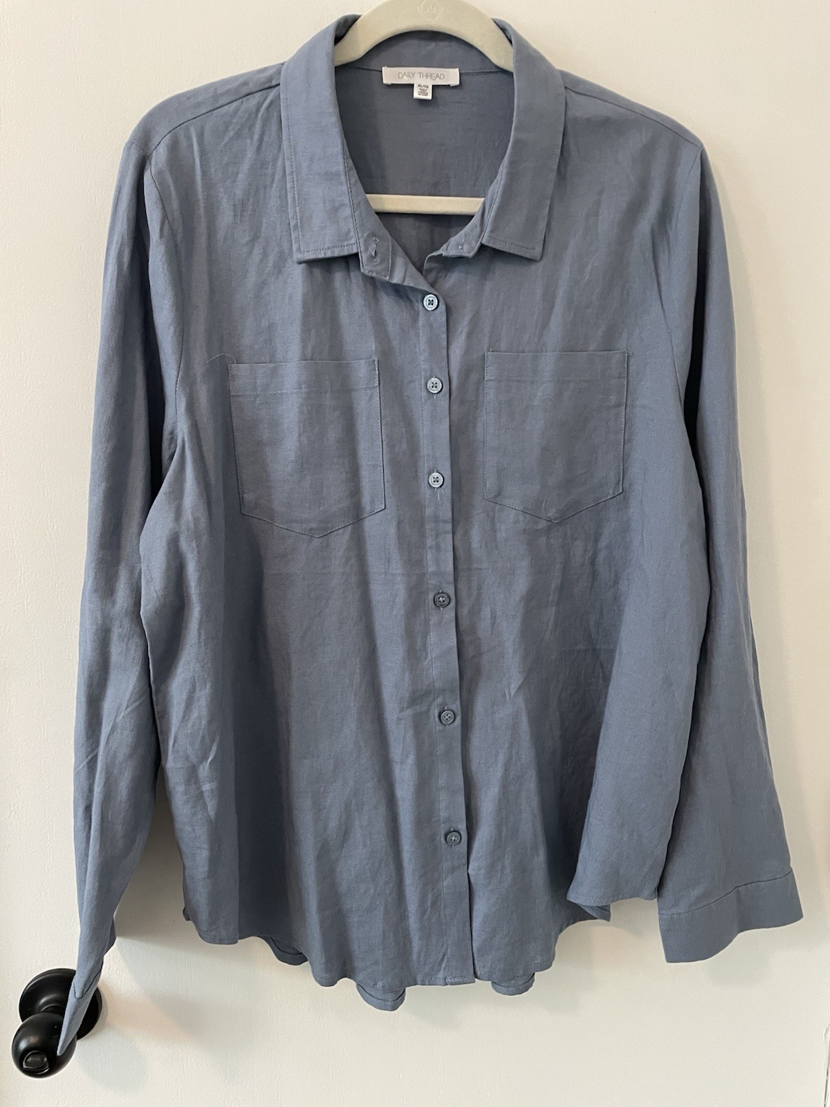 Daily Thread Womens XL Blue Linen Blend Button Down Long Sleeve Shirt NWOT 0046
