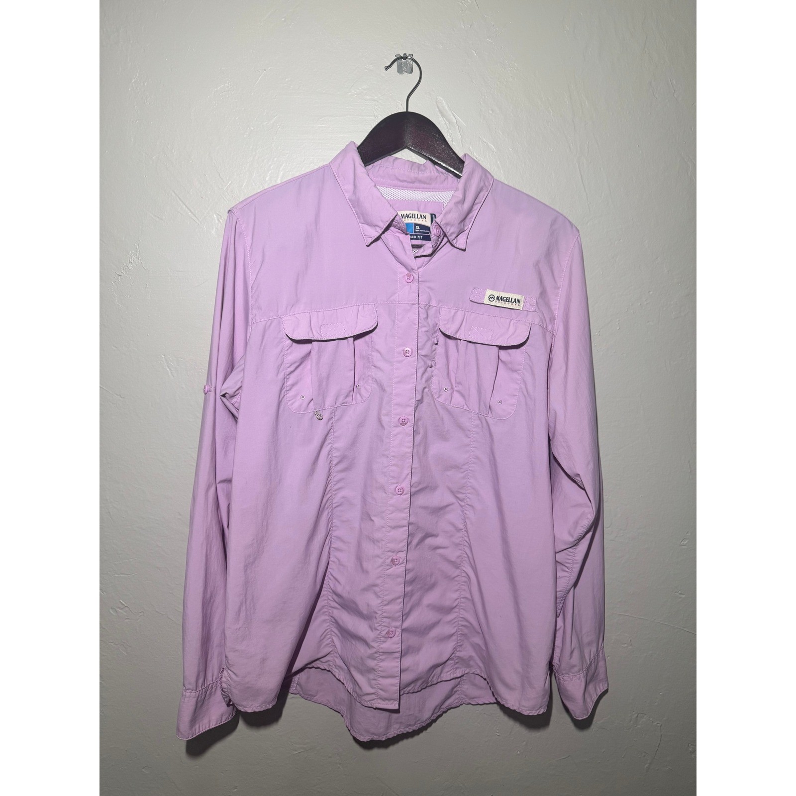 Magellan Outdoors Womens XL Purple Fish Gear Long Sleeve Fishing Shirt Relaxed