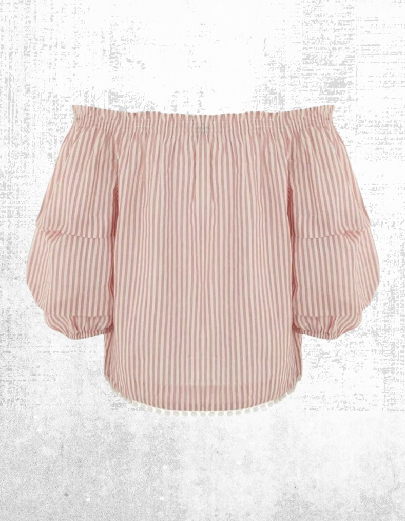Womens Mint Velvet 3/4 Sleeve Striped Cold Shoulder Blouse in Ivory