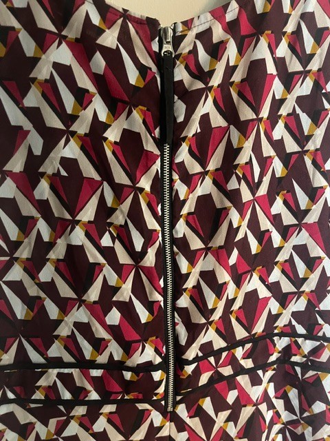 Maternity Blouse with geometric pattern-Black, white, and plum