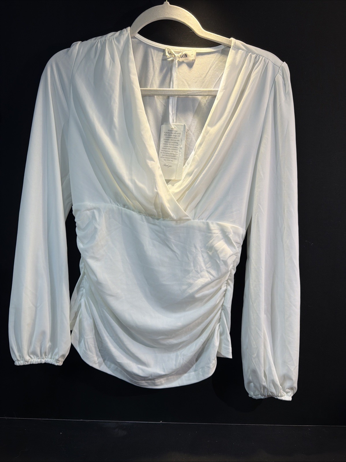 GRACE KARIN Womens Long Sleeve Tops Dressy Casual Wrap Fall Blouses. Small White