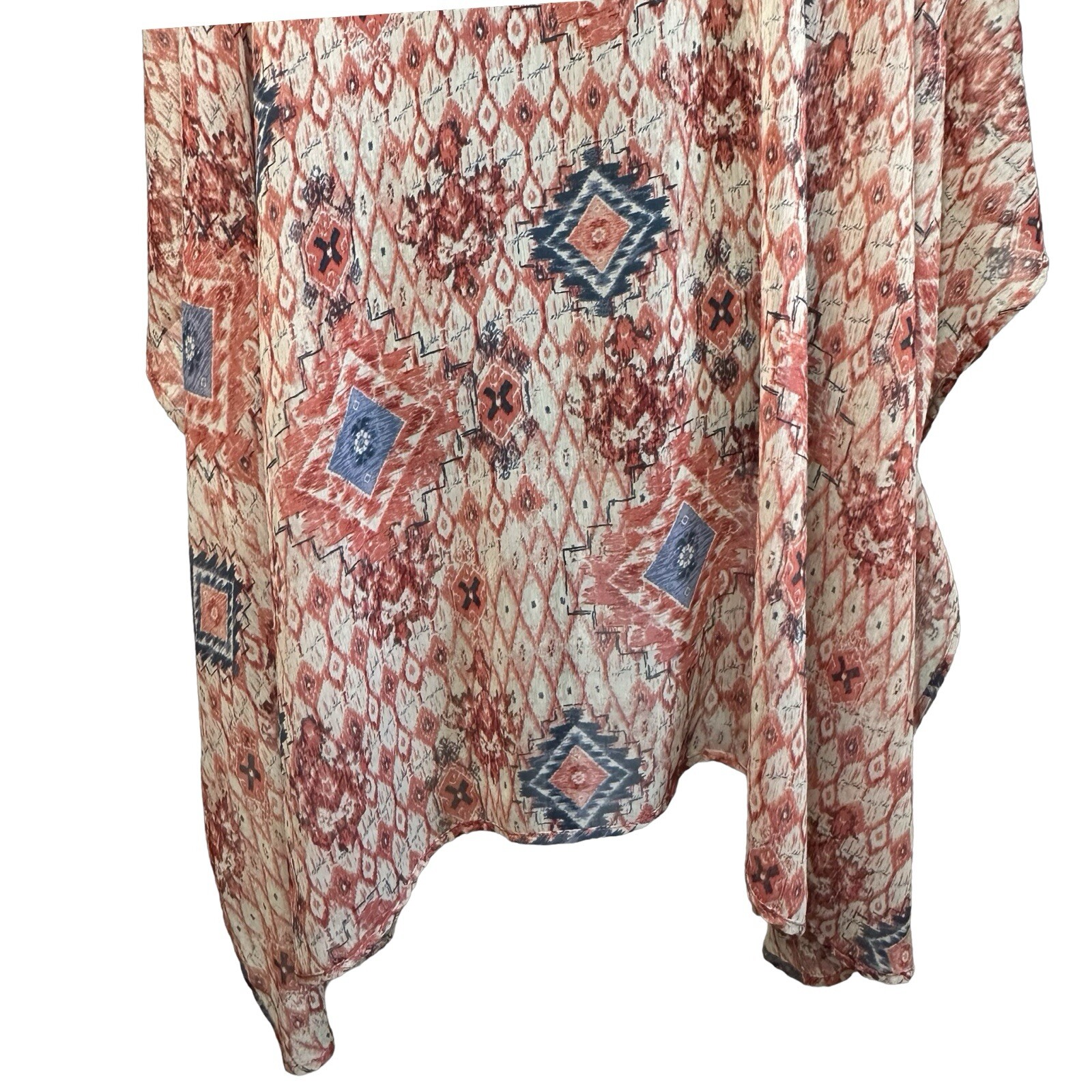 Wrangler NWT Aztec Pink Blue Diamond Print Sheer Kimono Size Large