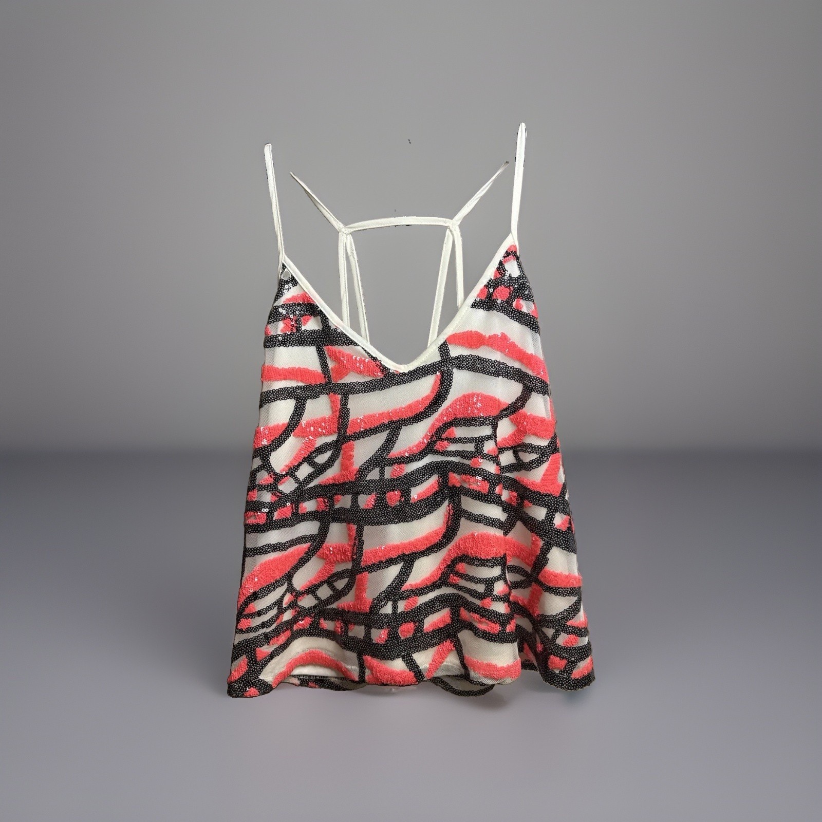 ASTR Sequin Tank Top Size M Neon Pink Black White Strappy Y2K Party Cami