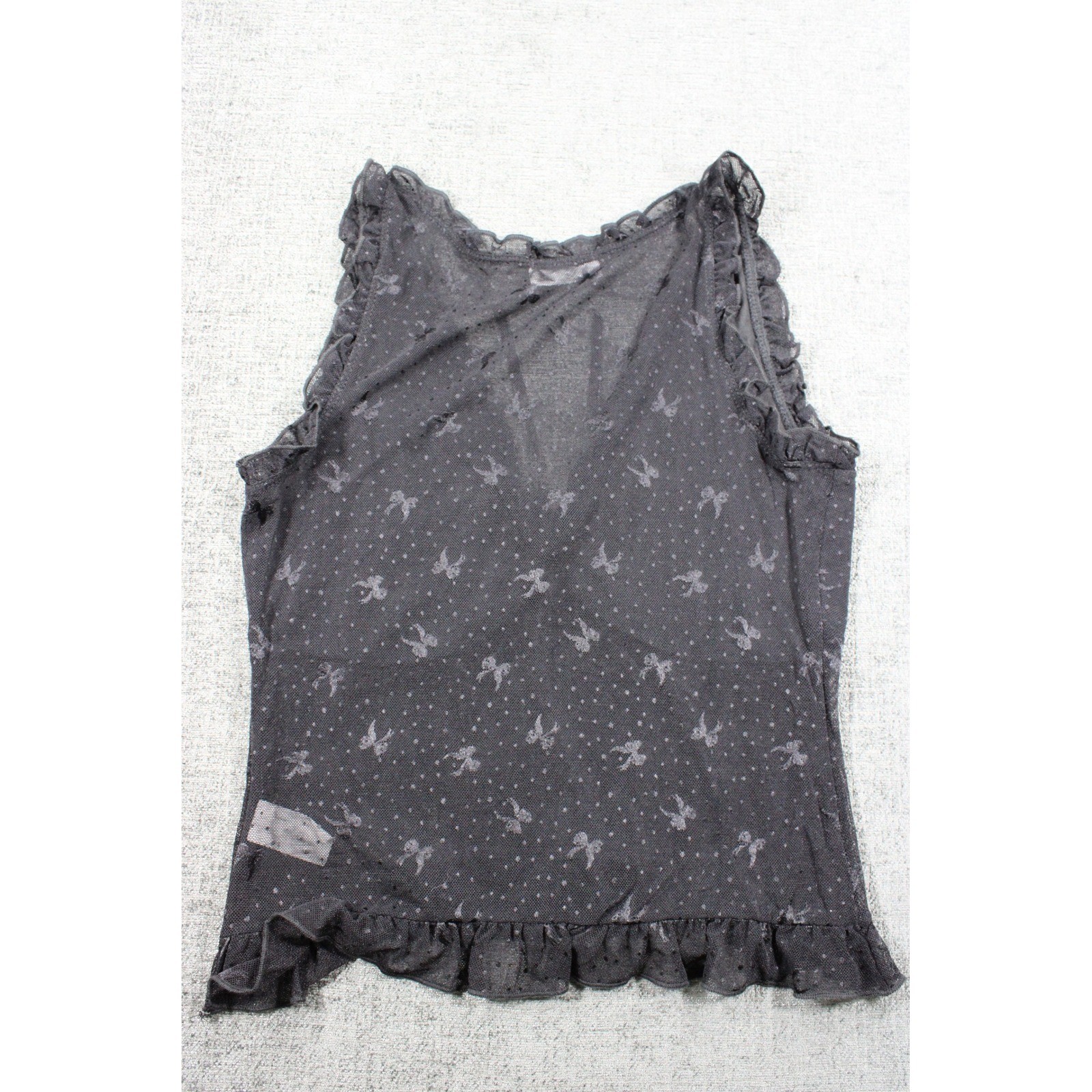 Electric Behaviour Black Mesh Bow Butterfly Ruffle Tank Top Coquette Medium