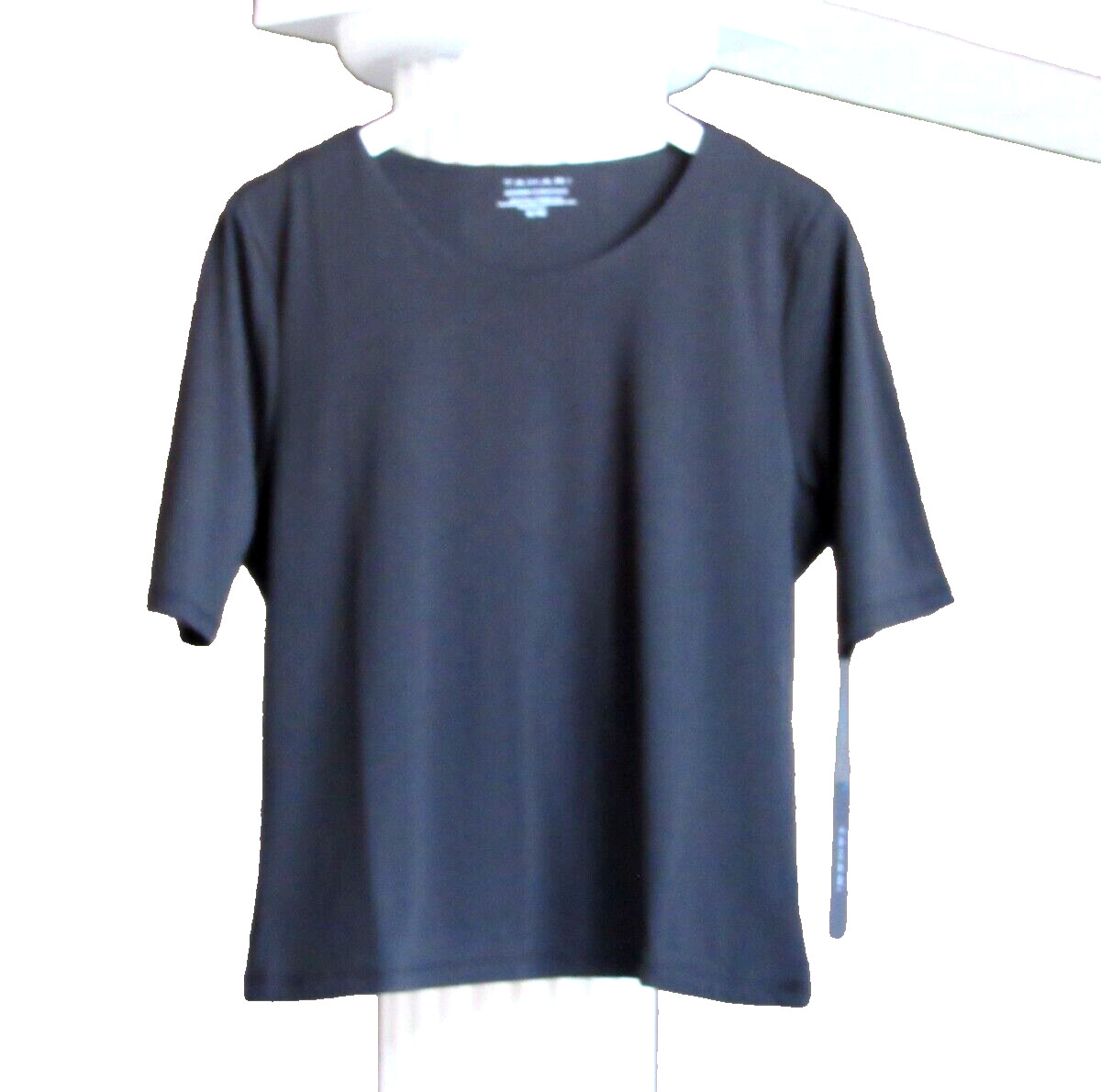 TAHARI Black Round Neck ELBOW SLEEVE Lined Tee Shirt Top Size XL NWT