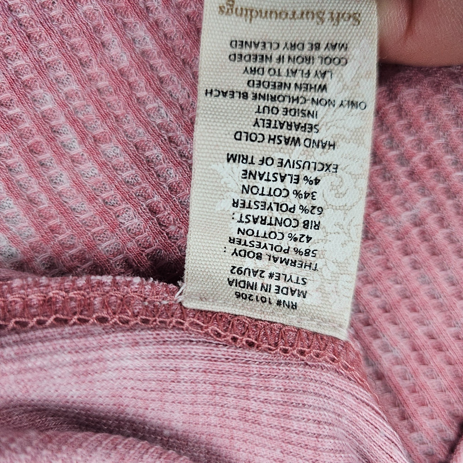 Soft Surroundings Pink Waffle Knit Thermal Logan Swing Tunic Top Womens XS