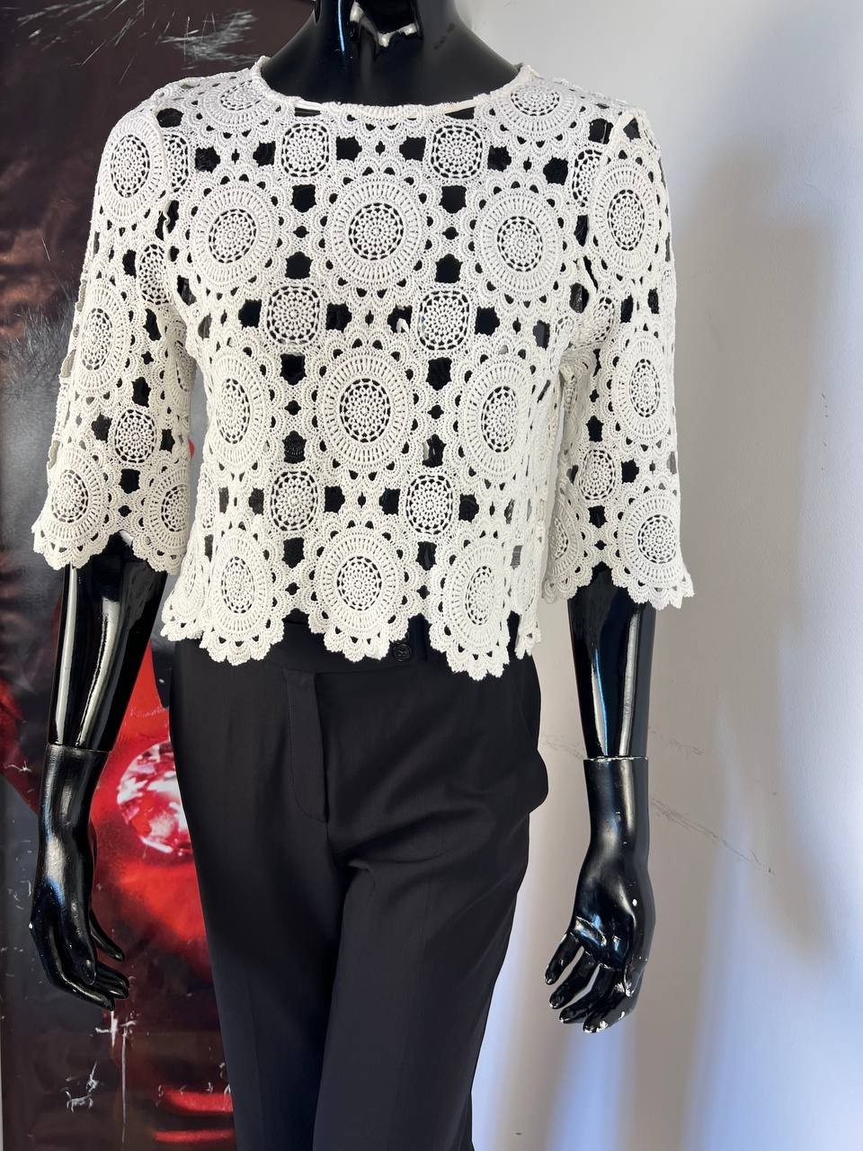 Maje Openwork white blouse top