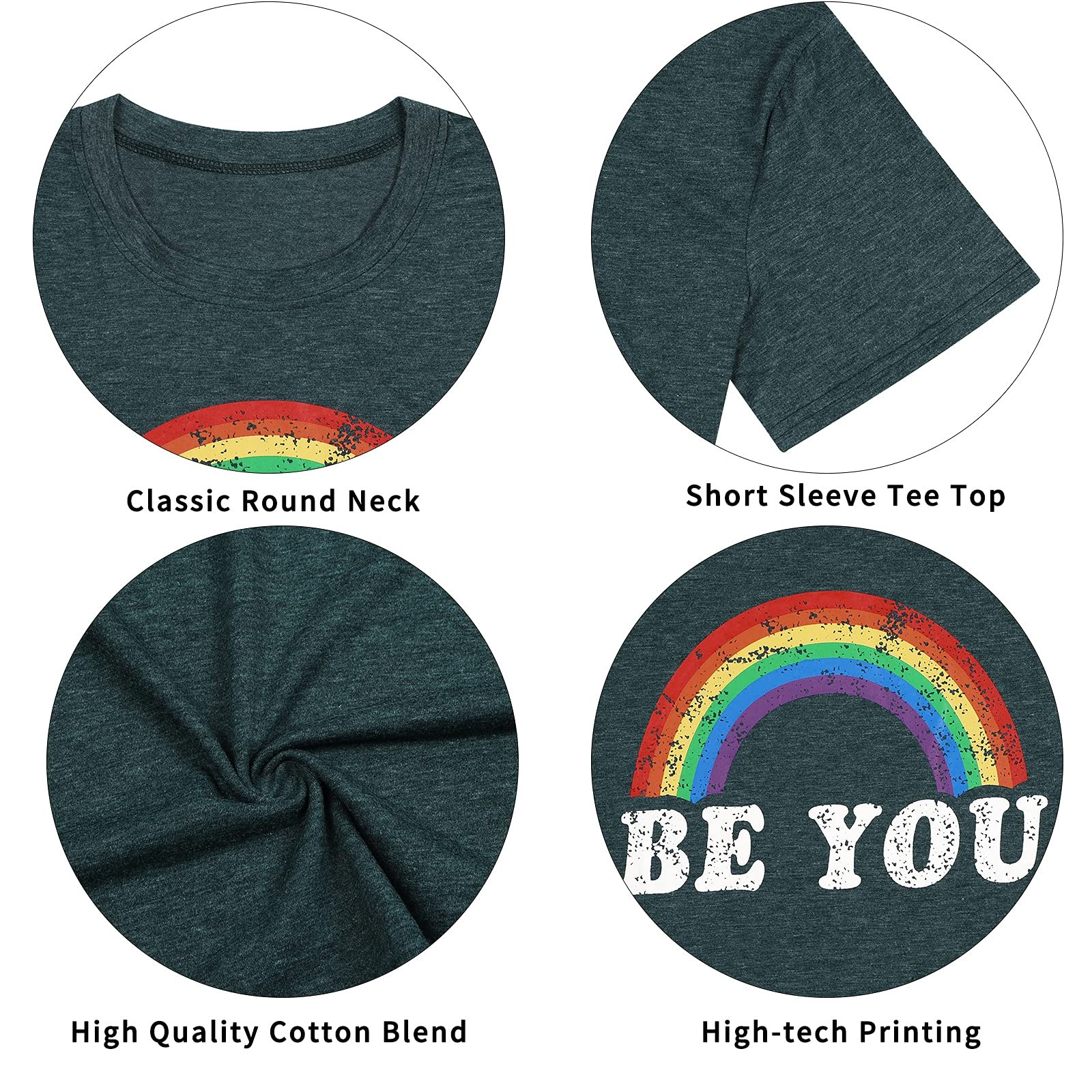 Be You Gay Pride T Shirt Rainbow T for Women Casual Short Sleeve Tops(GREEN,S)