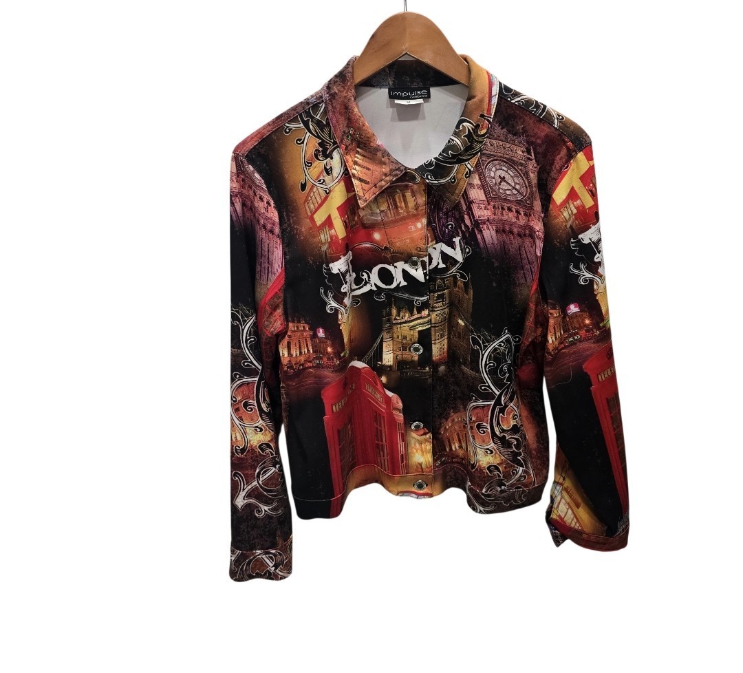 Impulse California London Shirt Women M Big Ben Graphic Y2K Art to Wear USA