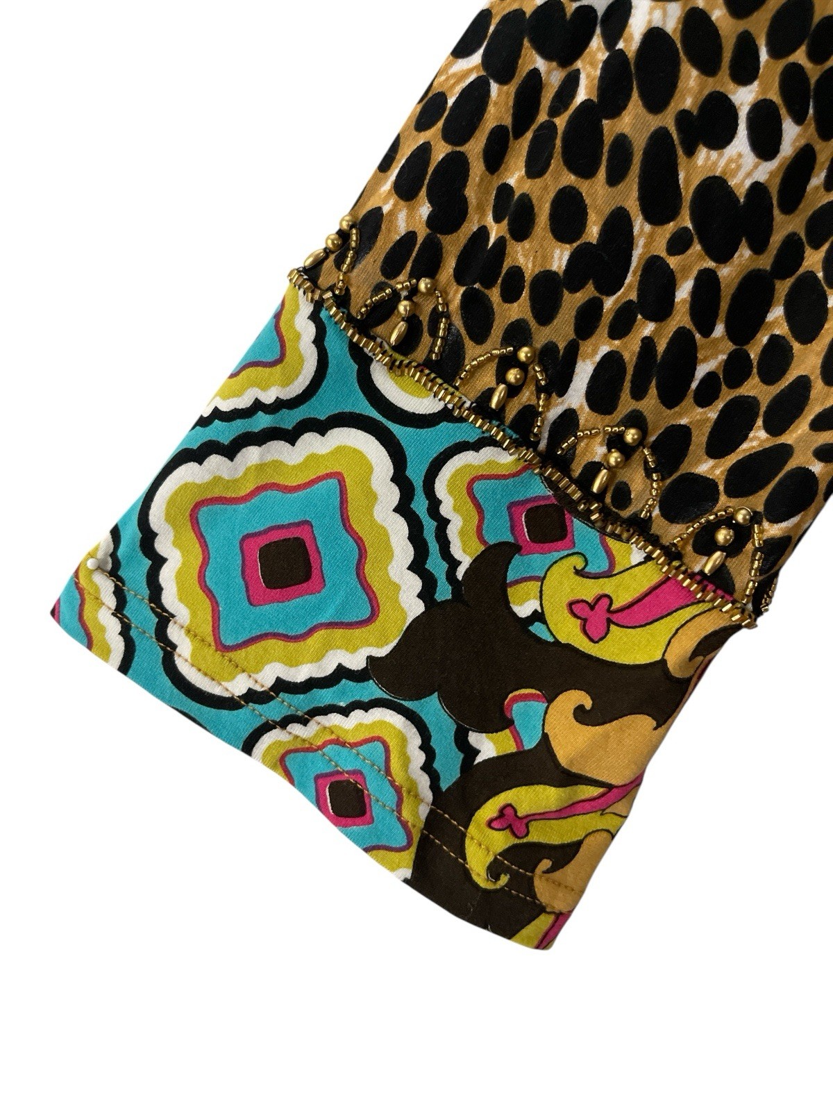 Joyous & Free Top Women S Embellished Tunic V Neck Animal Print Contrast Trim