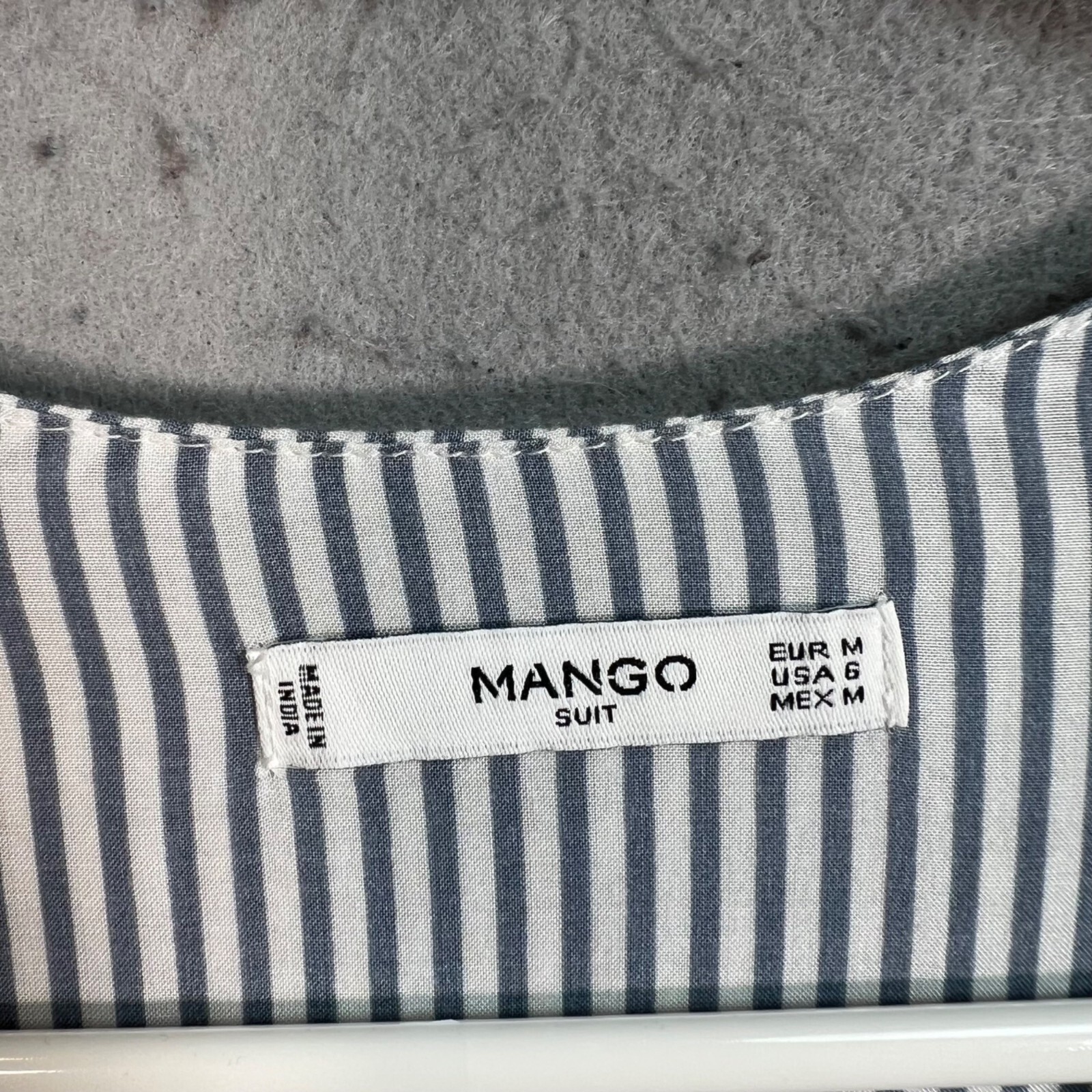 Mango Blue & White Stripe Long Sleeve Blouse Medium Ruffle Details & Tie Cuff