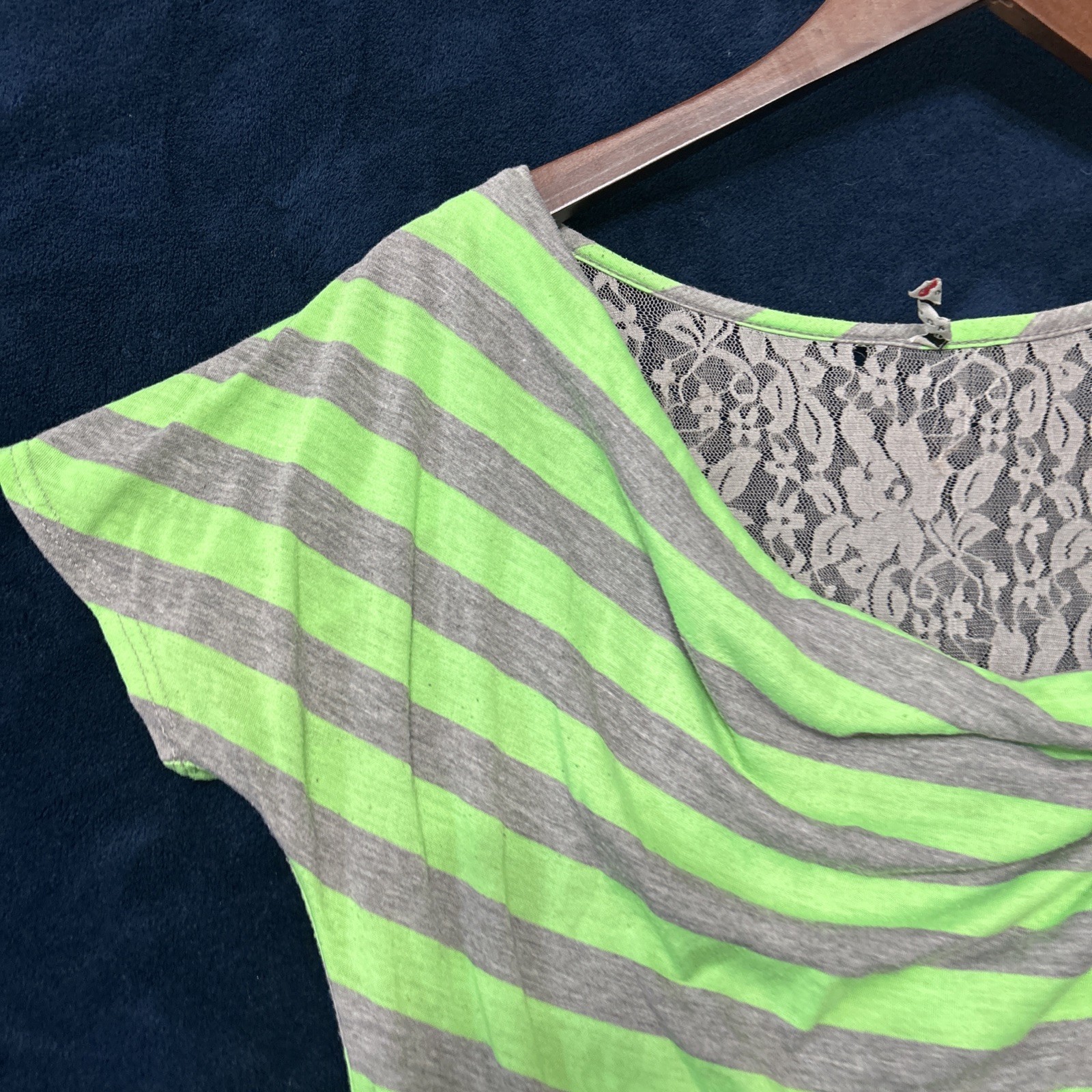 Vintage Y2K Discreet Womens Slim Striped Top Size S? Neon Lace Cybergoth Edgy
