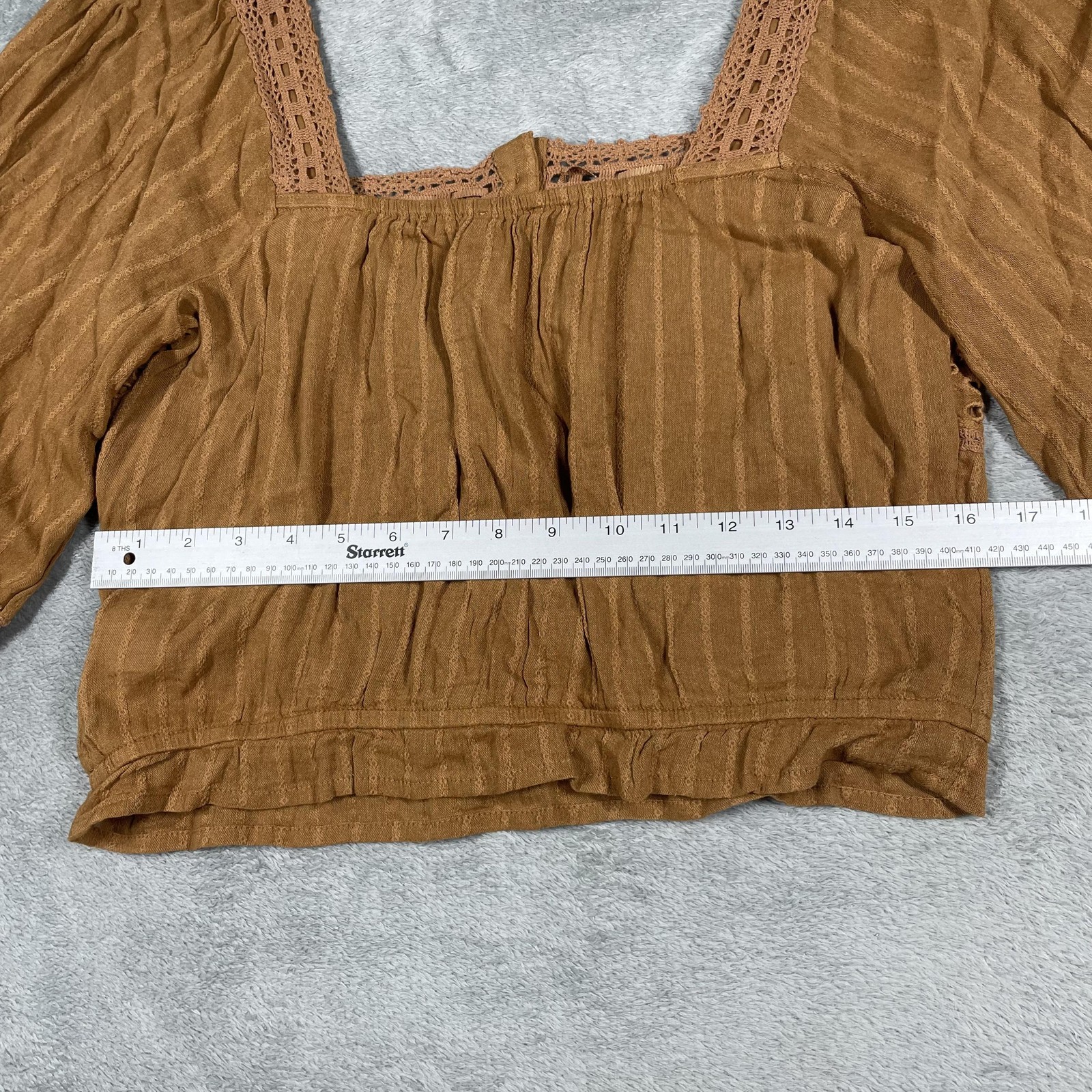 American Eagle Shirt Womens Large Brown Boho Peasant Lace Eyelet Top Blouse