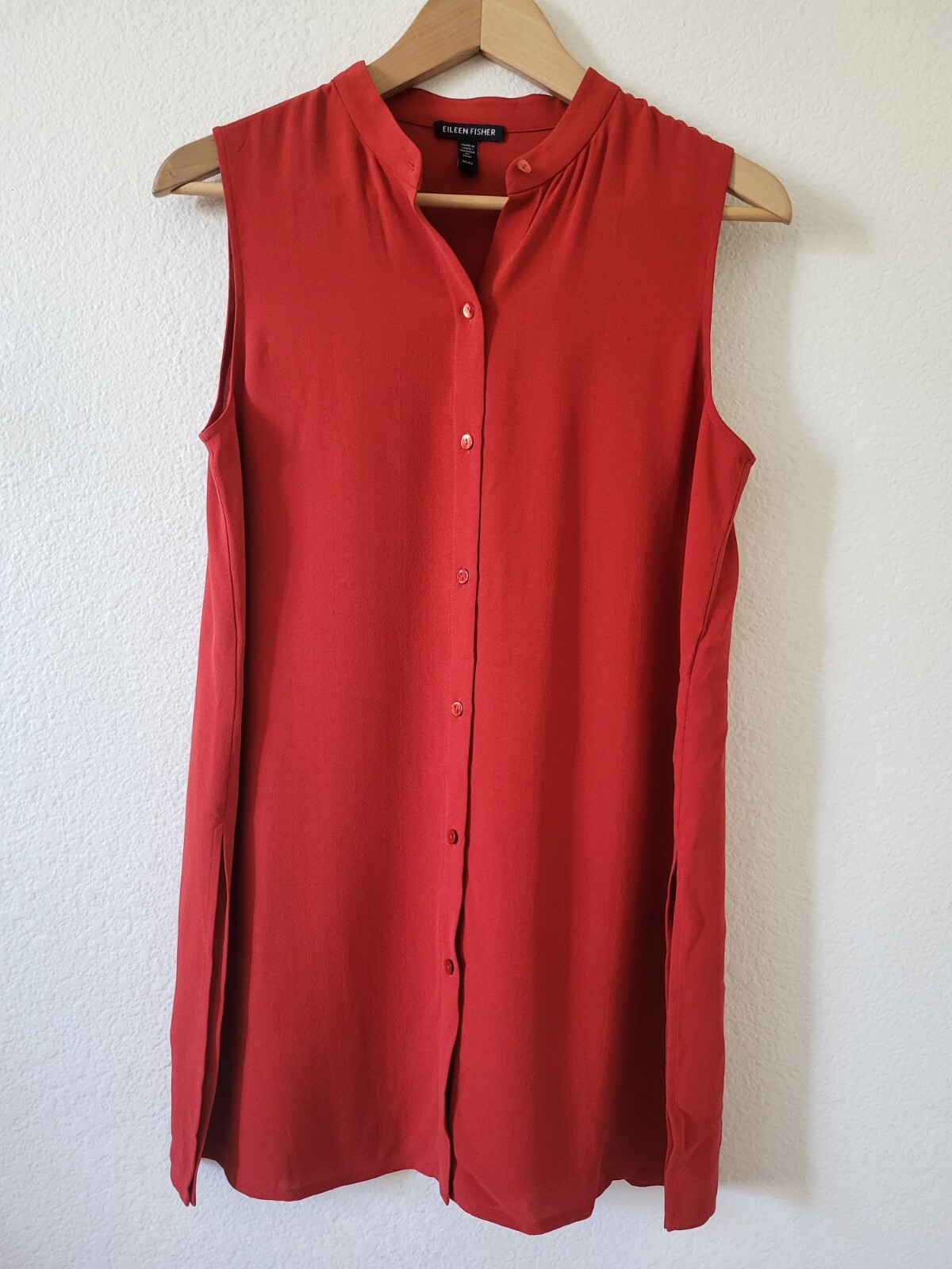 –New Eileen Fisher Silk Georgette Crepe Sleeveless Mandarin Collar Tank Top. XS