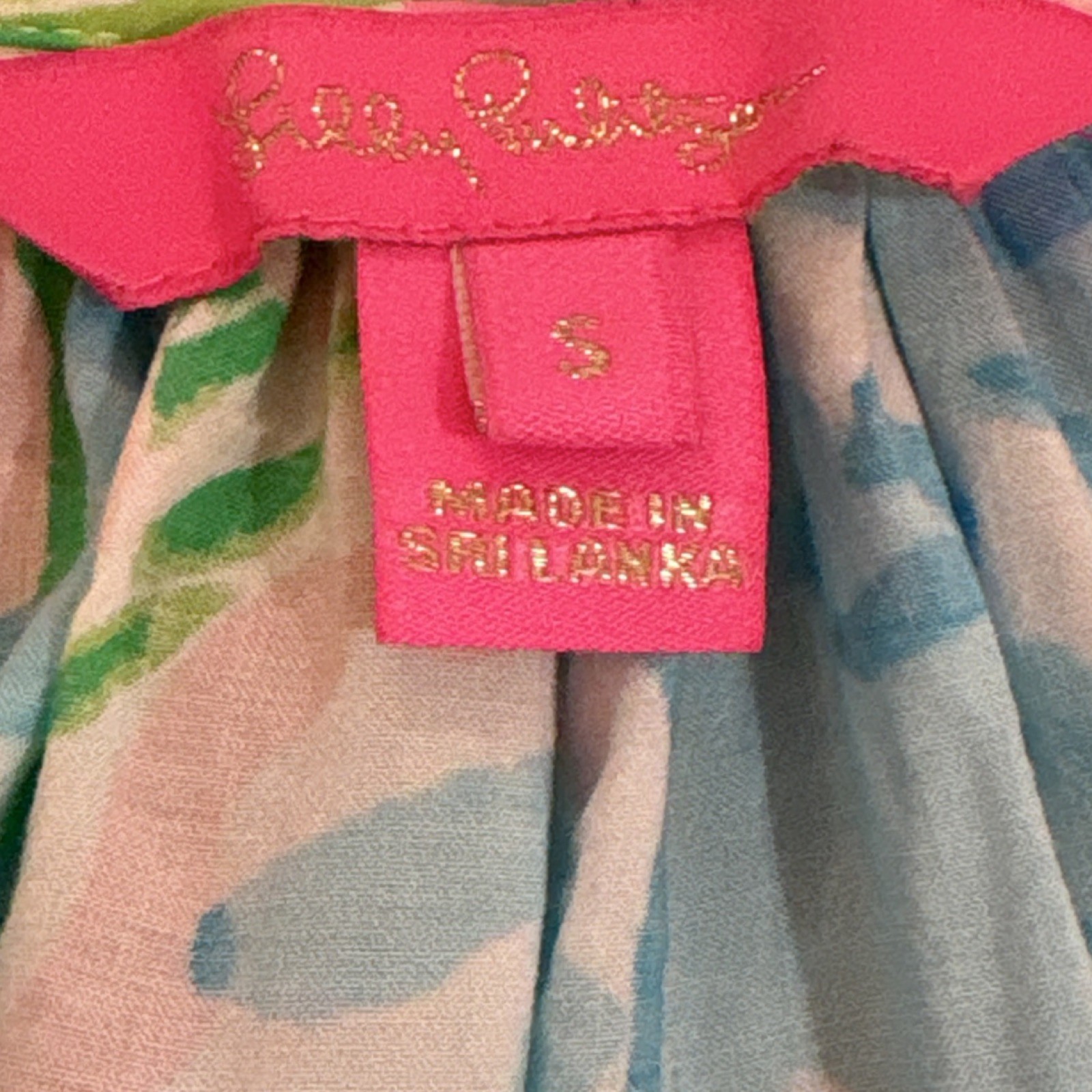Lilly Pulitzer 100% Rayon Floral Blue/Pink/Green Pullover Long Sleeve Blouse S