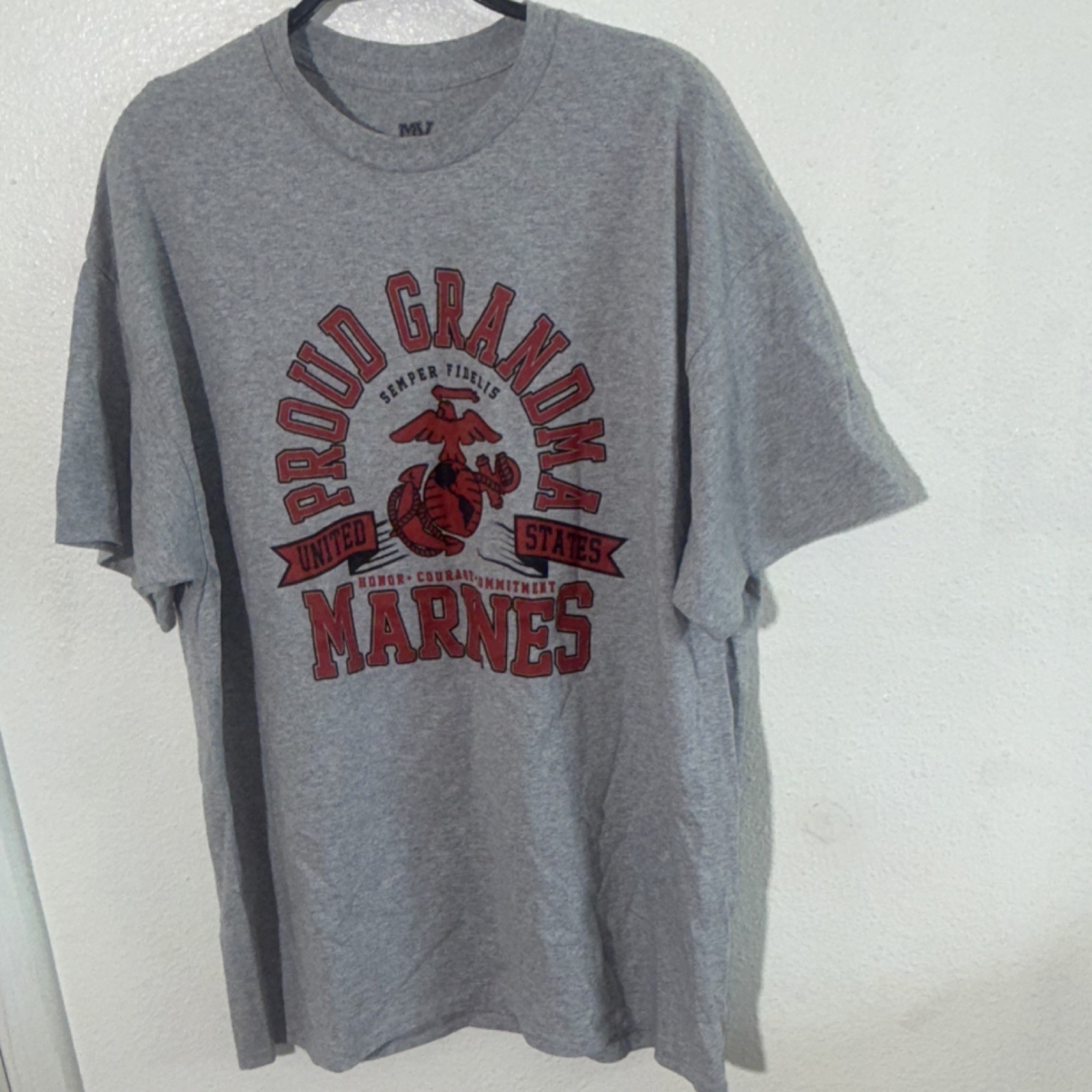 MV Sport Women’s Gray Proud Grandma Marines USMC Semper Fidelis Crew T-Shirt XL