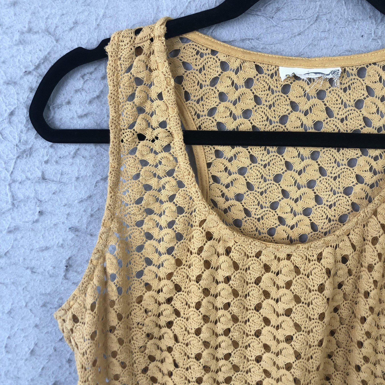 Yellow Crochet Tank Top Womens Large Sleeveless Knit Boho Festival Summer