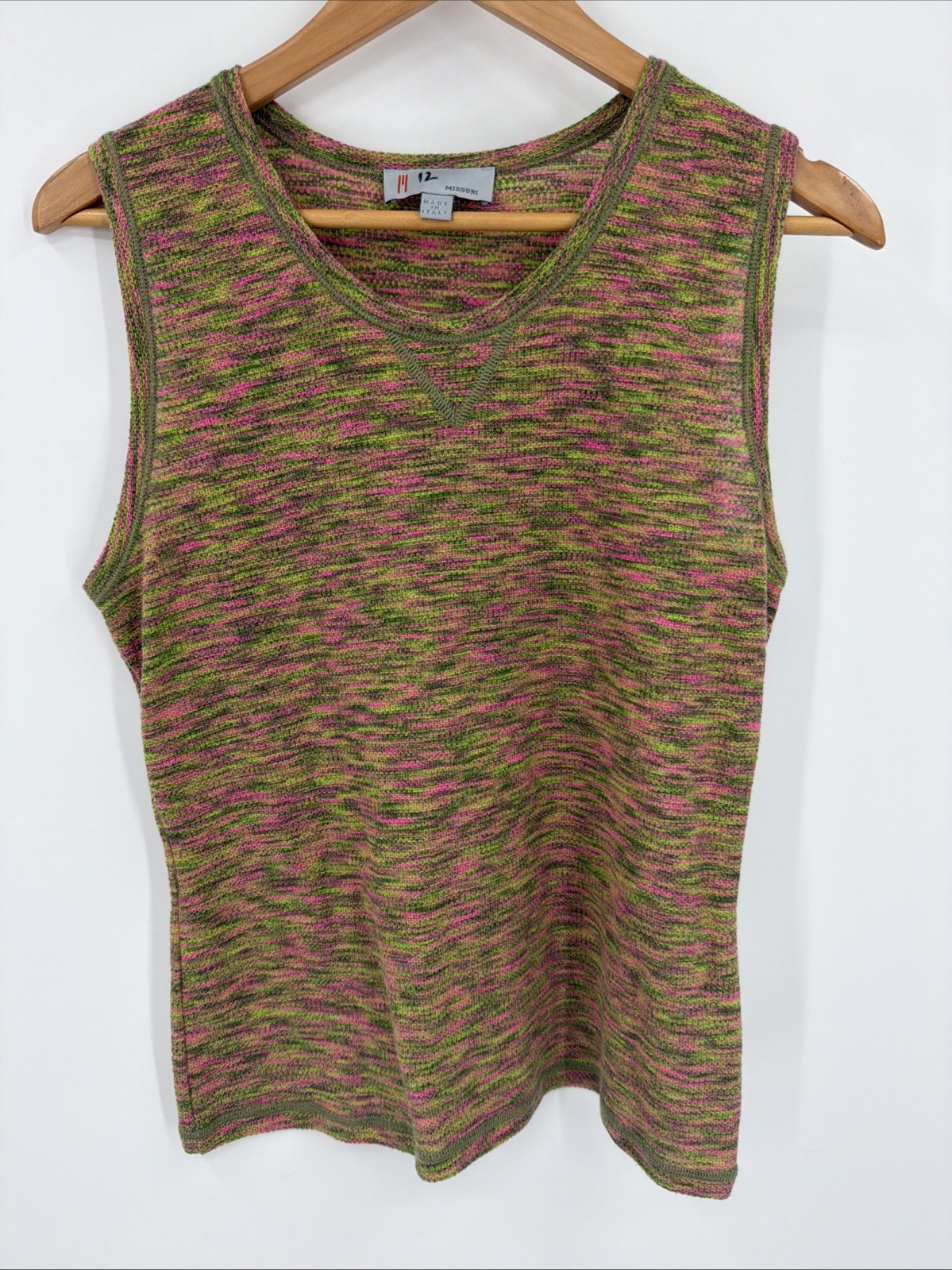 MISSONI Space Dyed Sleeveless Sz 12 Sleeveless Pullover Tank Pink Green Italy