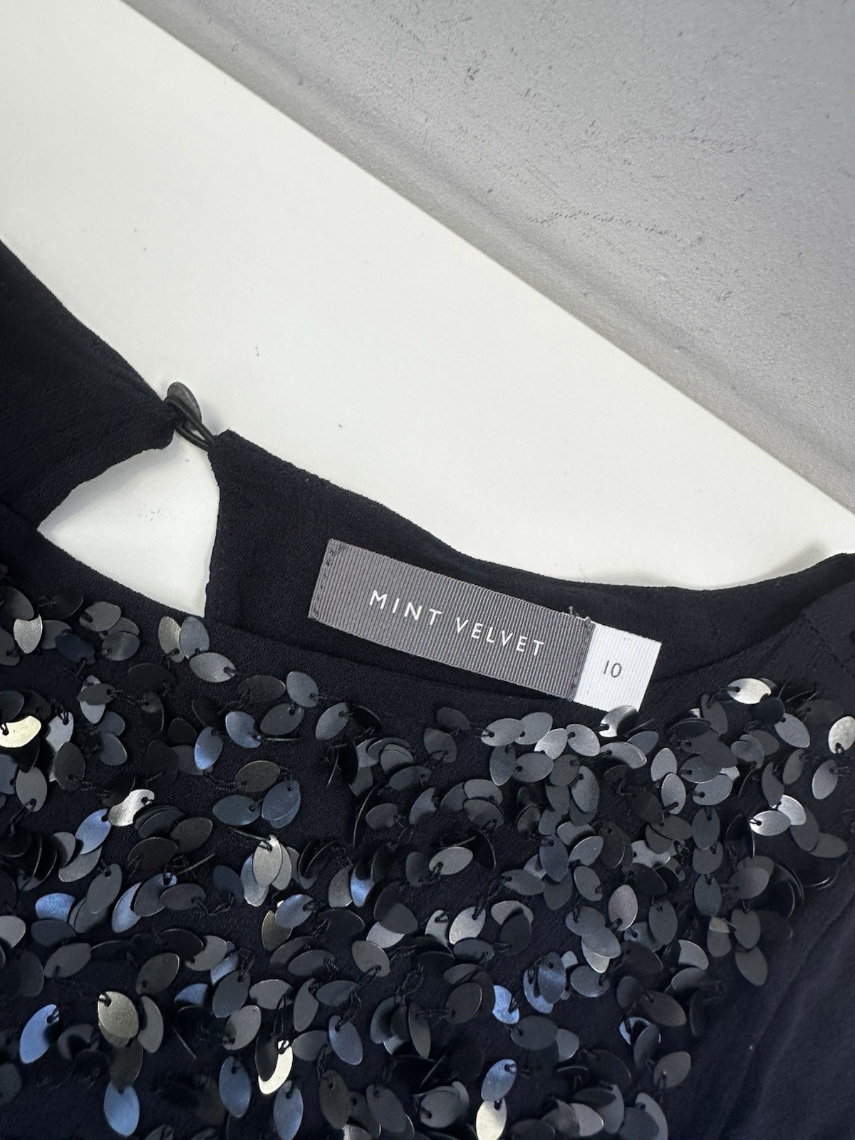 Mint Velvet Navy Sequin Embellished Top Size 10 Evening Occasion Asymmetric