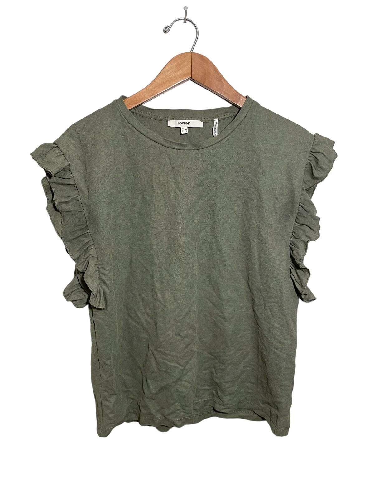 Koton Ruffle Sleeve Top Womens Medium Cap Sleeeve Knit Green