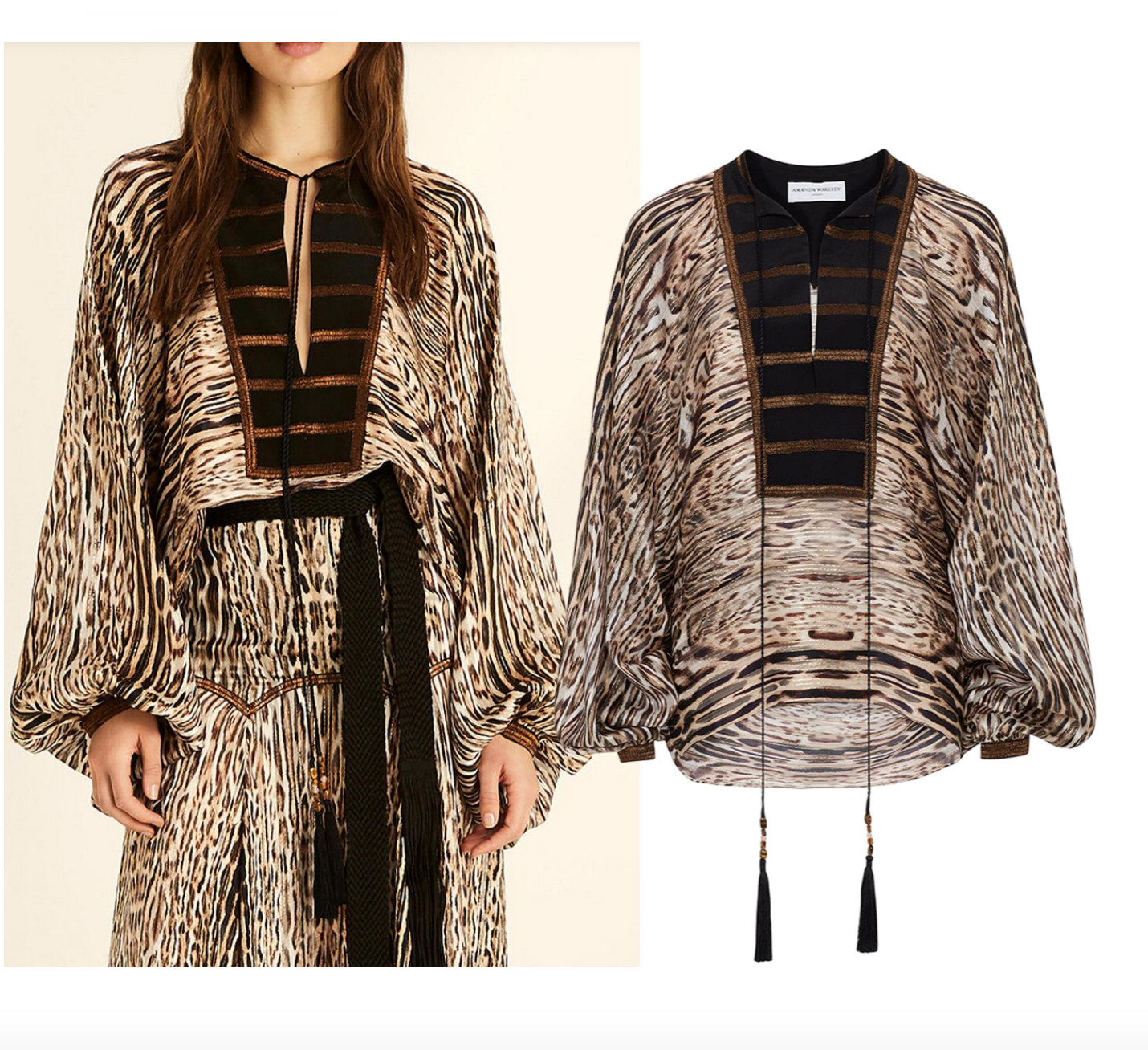 AMANDA WAKELEY Ocelot print boho top UK 8 US 4 S
