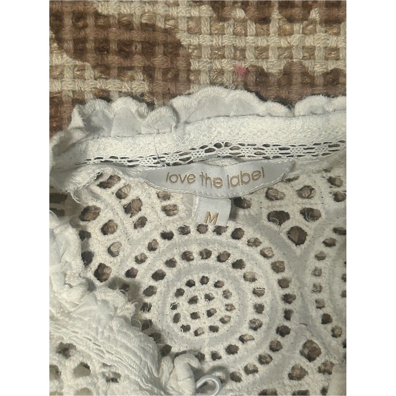 Love the Label Lace-Trim White Eyelet Ruffle Cotton Blouse