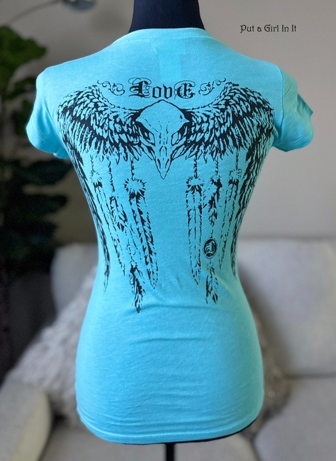 Vocal Apparel Women’s Crystal Blue Dreamcatcher Skull Angel Wings Shirt S M L XL