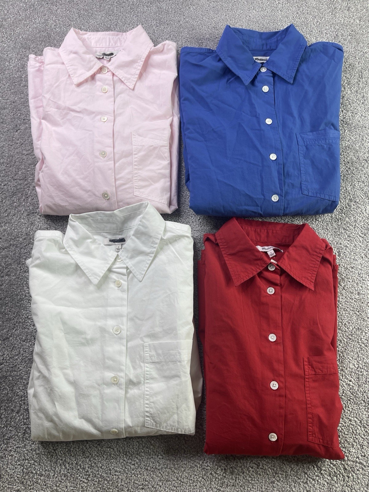 Madewell The Easy Shirt in Poplin Size Small White Blue Red Pink Bundle of 4