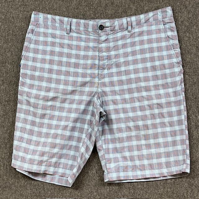 Tommy Bahama Shorts Mens 38 Plaid Light Blue Gray 92% Nylon 8% Spandex Stretch