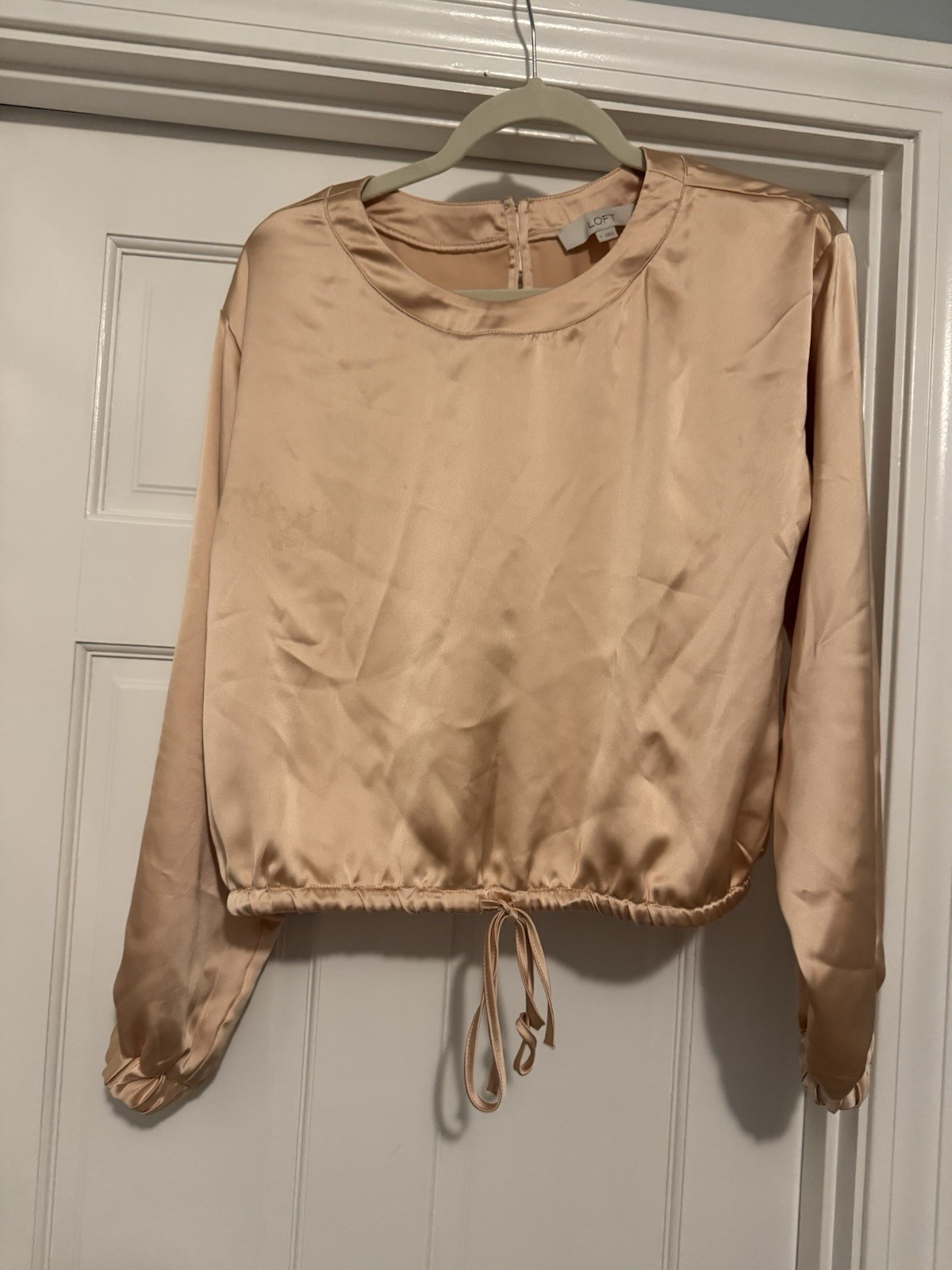 LOFT Satin Drawstring Blouse – S – Champagne Pink – Orig. $64.95