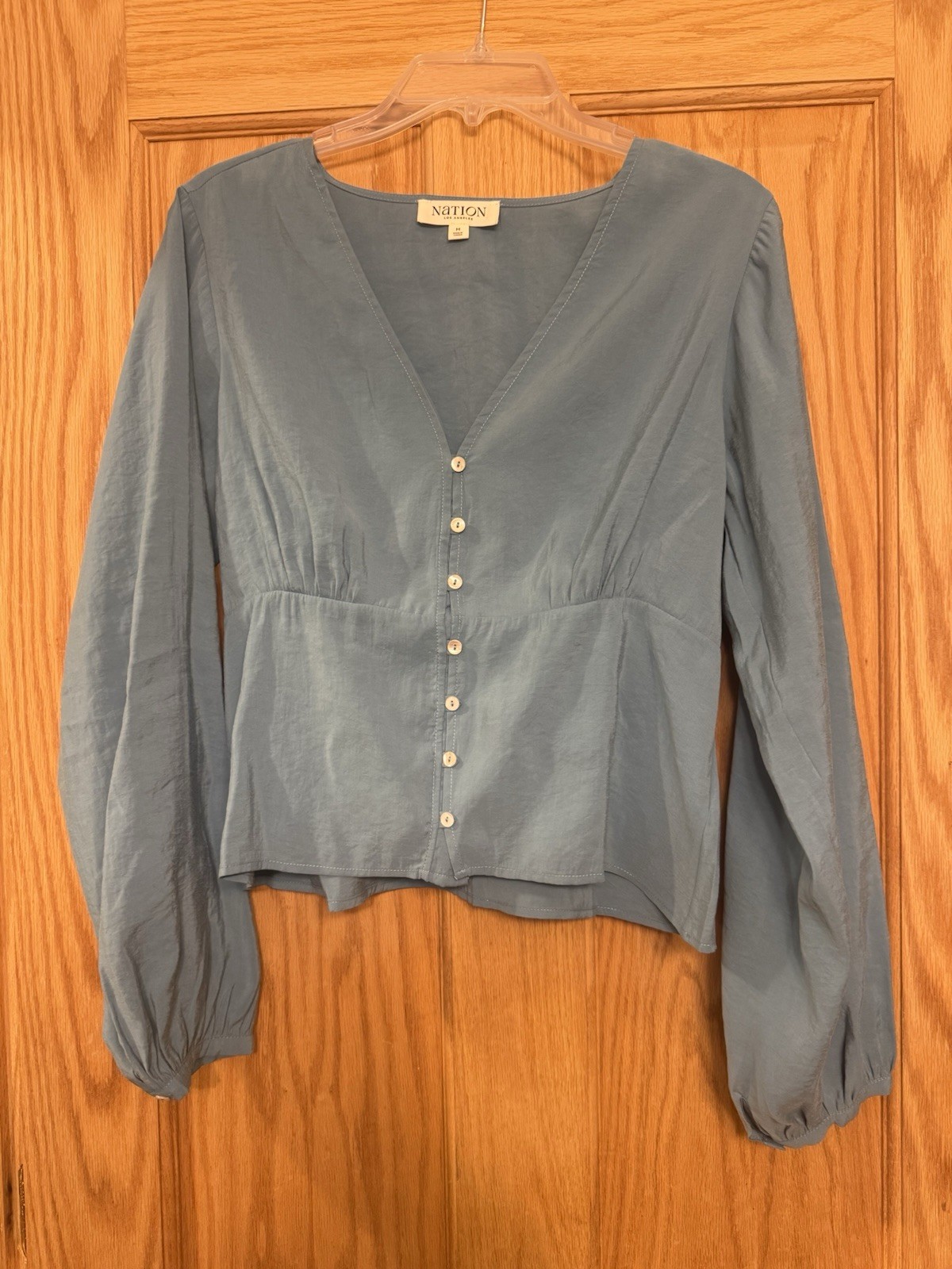 Nation LTD Los angeles V Neck Blue Blouse Long Sleeved Medium NWOT
