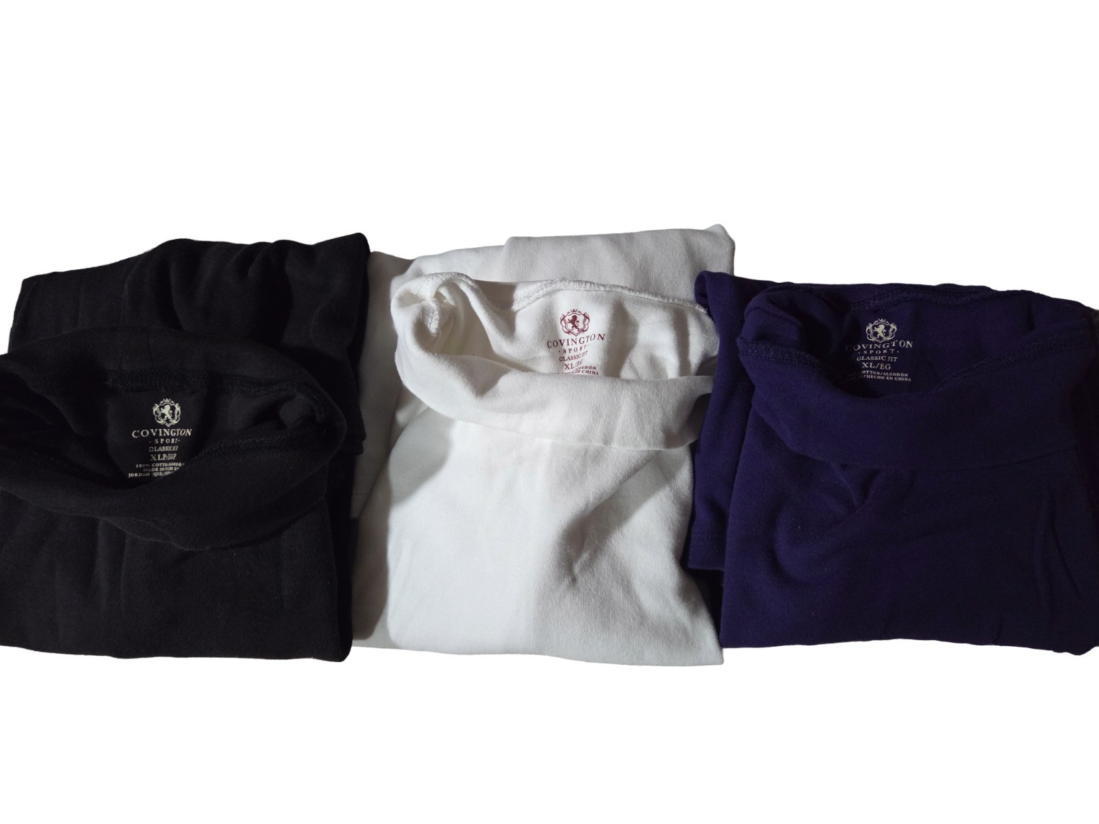 Lot of 3 Covington Sport Womens XL Mock Neck Long Sleeve Tops Black White Purple