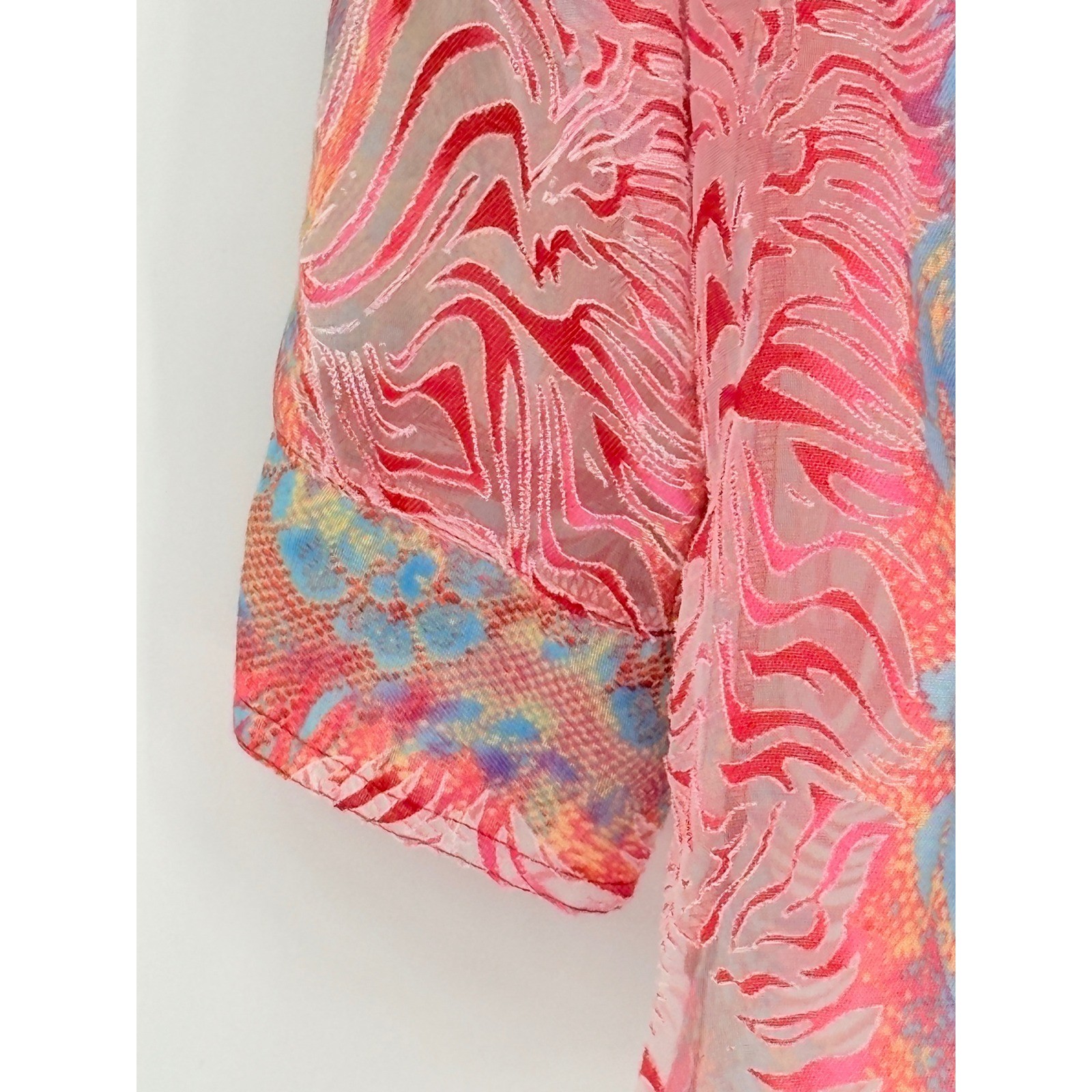 Erin London Womens Large Abstract Watercolor Print Burnout Blouse Artsy Boho