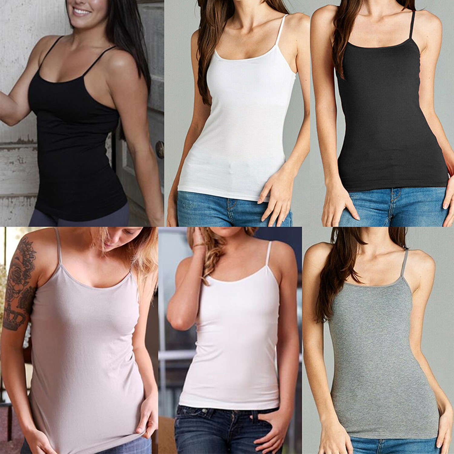 Camisole with Built in Shelf BRA Adjustable Spaghetti Strap Basic Tank Tops US