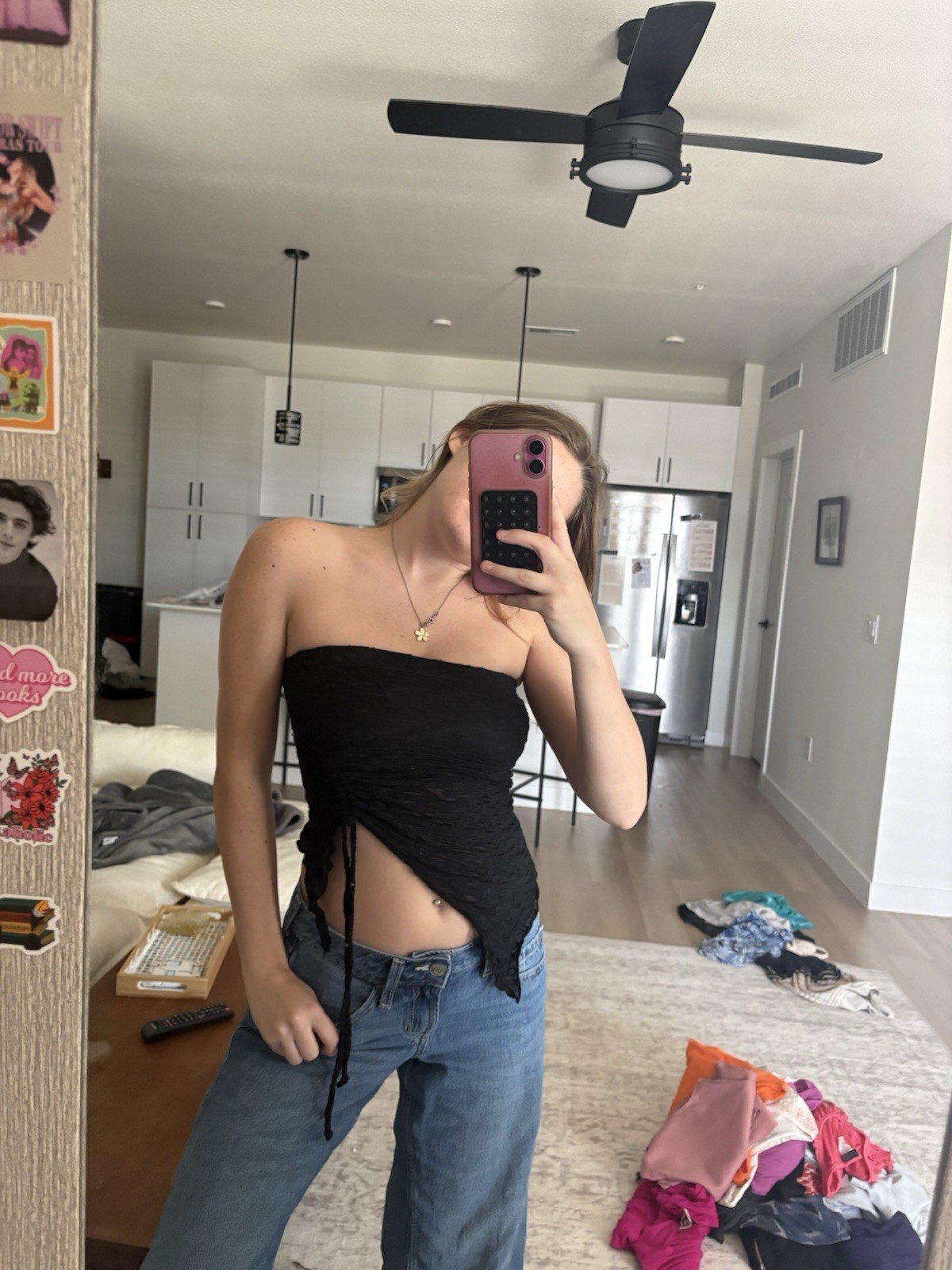 Women’s XS Black Solid Strapless Ruched Drawstring Asymmetrical Tube Top
