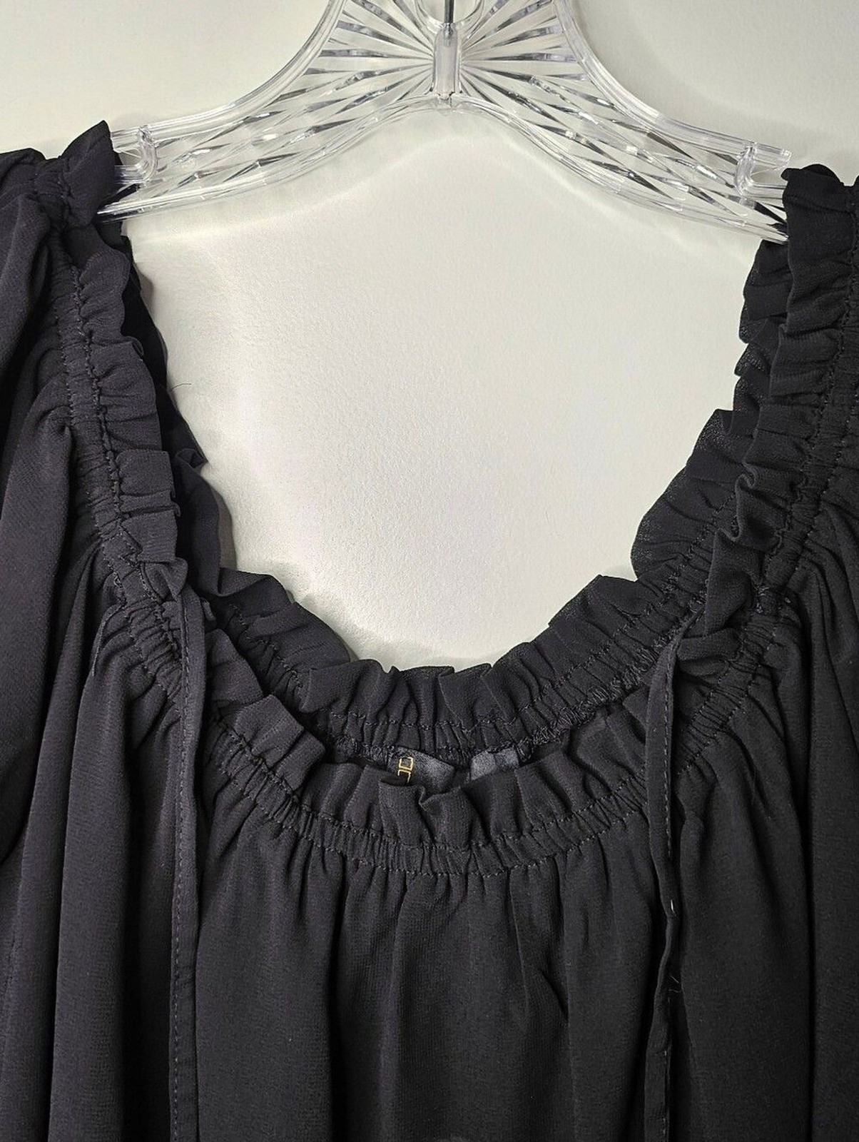i Jeans By Buffalo Sheer Peasant L Blouse Black Off Shoulder Romantic Bohemian