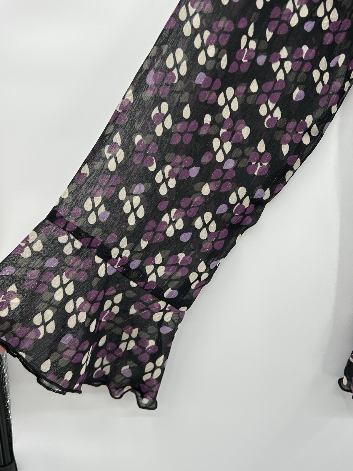 Vintage Y2K Studio 1940 Sheer Whimsigoth Ruffle Tie Front Top Sz L Fairy Flowy