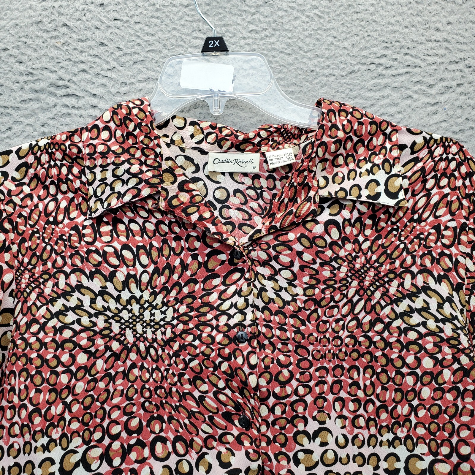 Claudia Richard Shirt Top Women Large Multi Geometric Print Collared Button Down