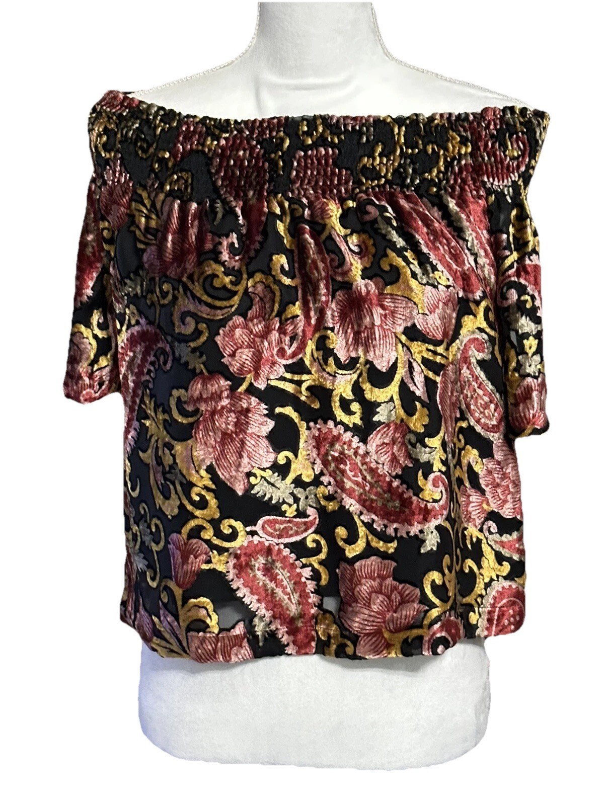 Anthropologie Seen Worn Kept Off-the-shoulder velvet Floral Embossed Top Med NWT
