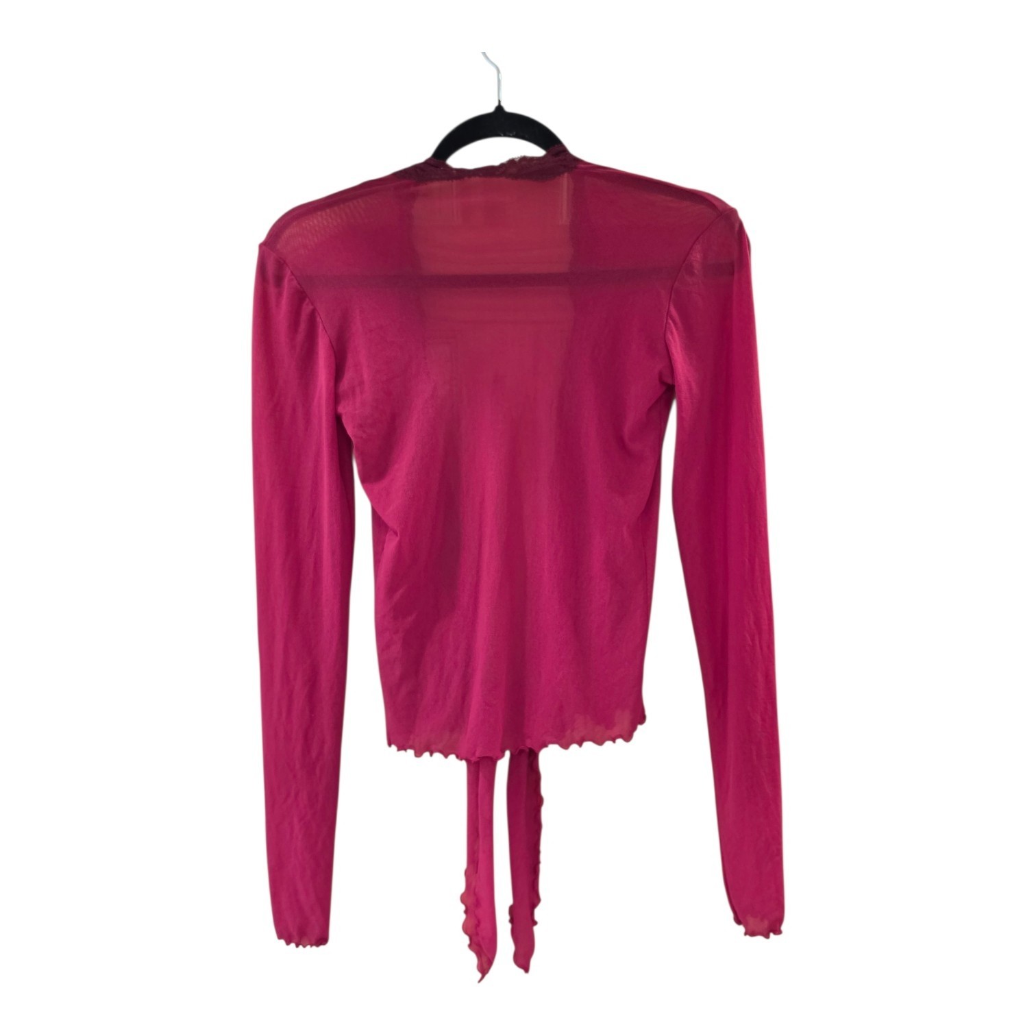 Only Hearts Women’s Tie Front Long Sleeve Top Sheer Lace Trim Burgundy Sz M/L​