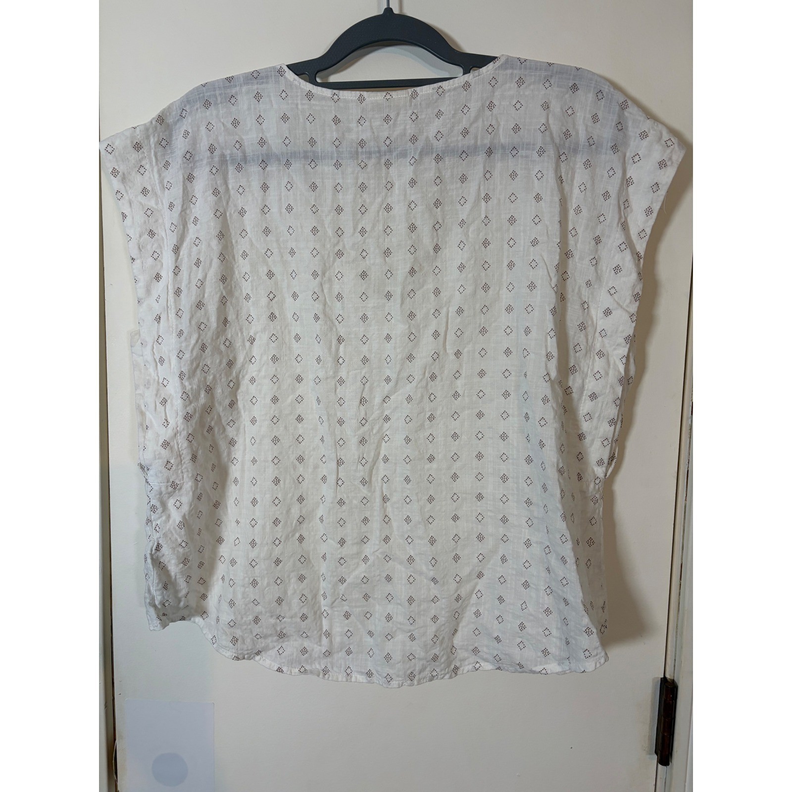 ana A New Approach Womens XL White Brown Geometric Diamond Print V-Neck Blouse